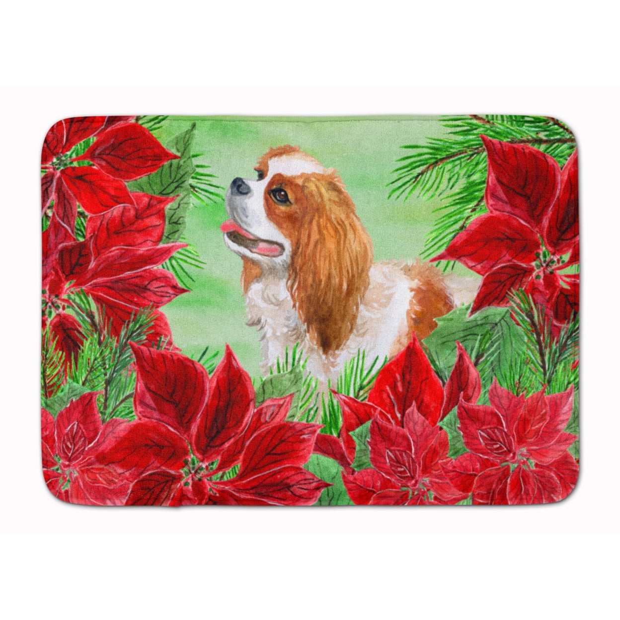 CK1311RUG Cavalier Spaniel Poinsettas Machine Washable Memory Foam Mat