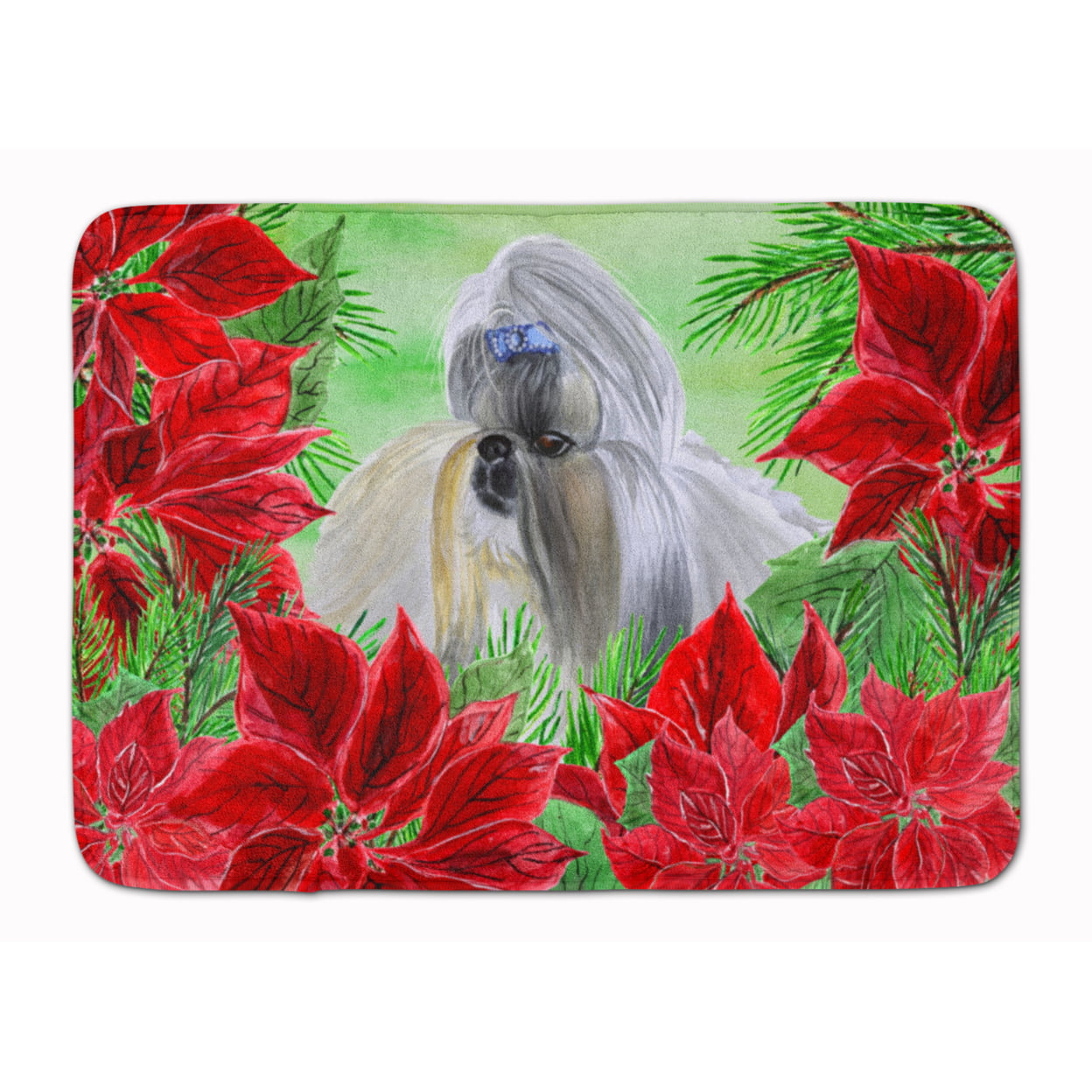 Shih Tzu Poinsettas Machine Washable Memory Foam Mat