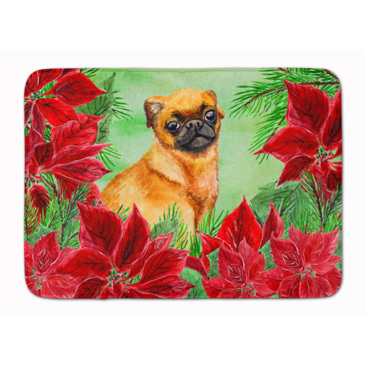 Small Brabant Griffon Poinsettas Machine Washable Memory Foam Mat