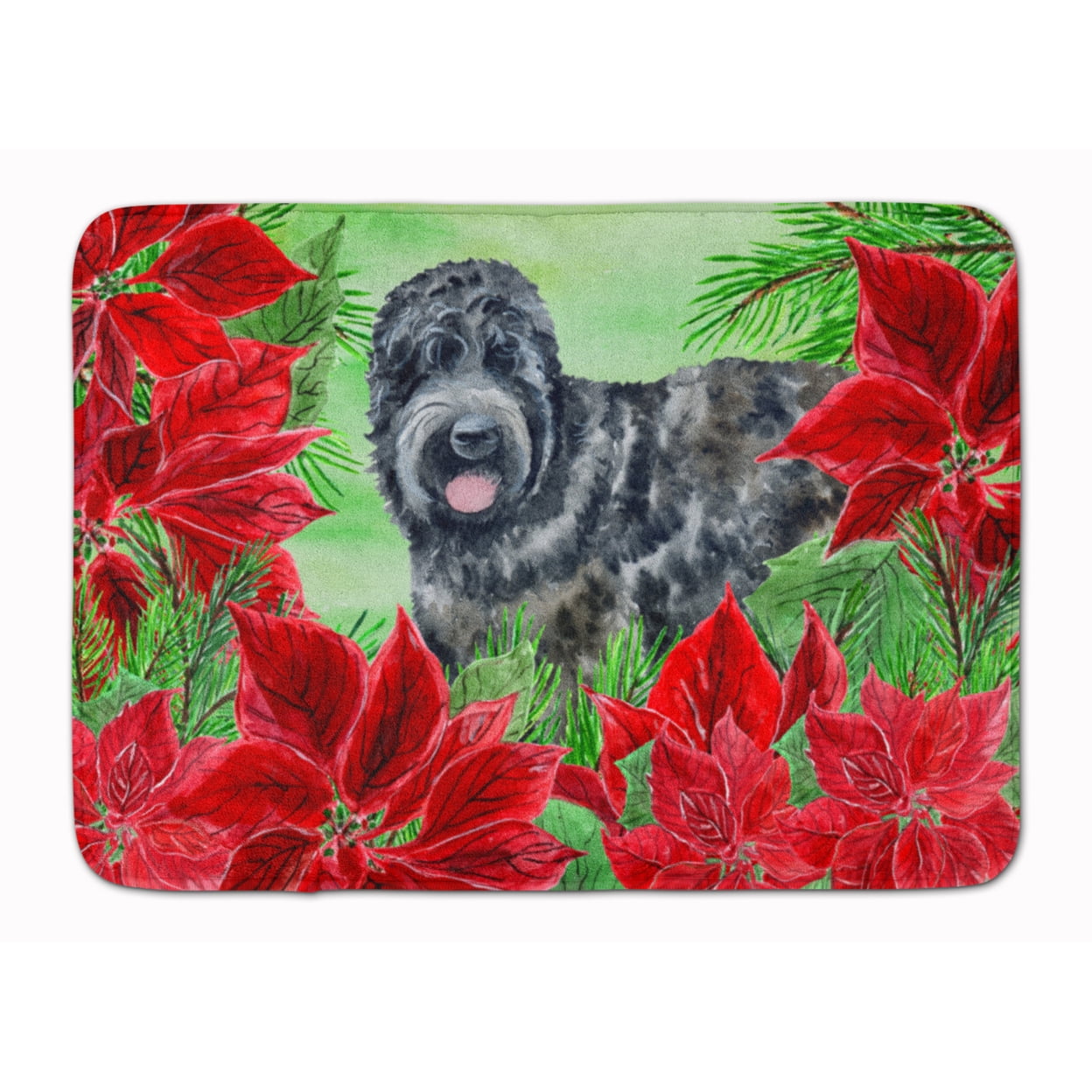 Black Russian Terrier Poinsettas Machine Washable Memory Foam Mat