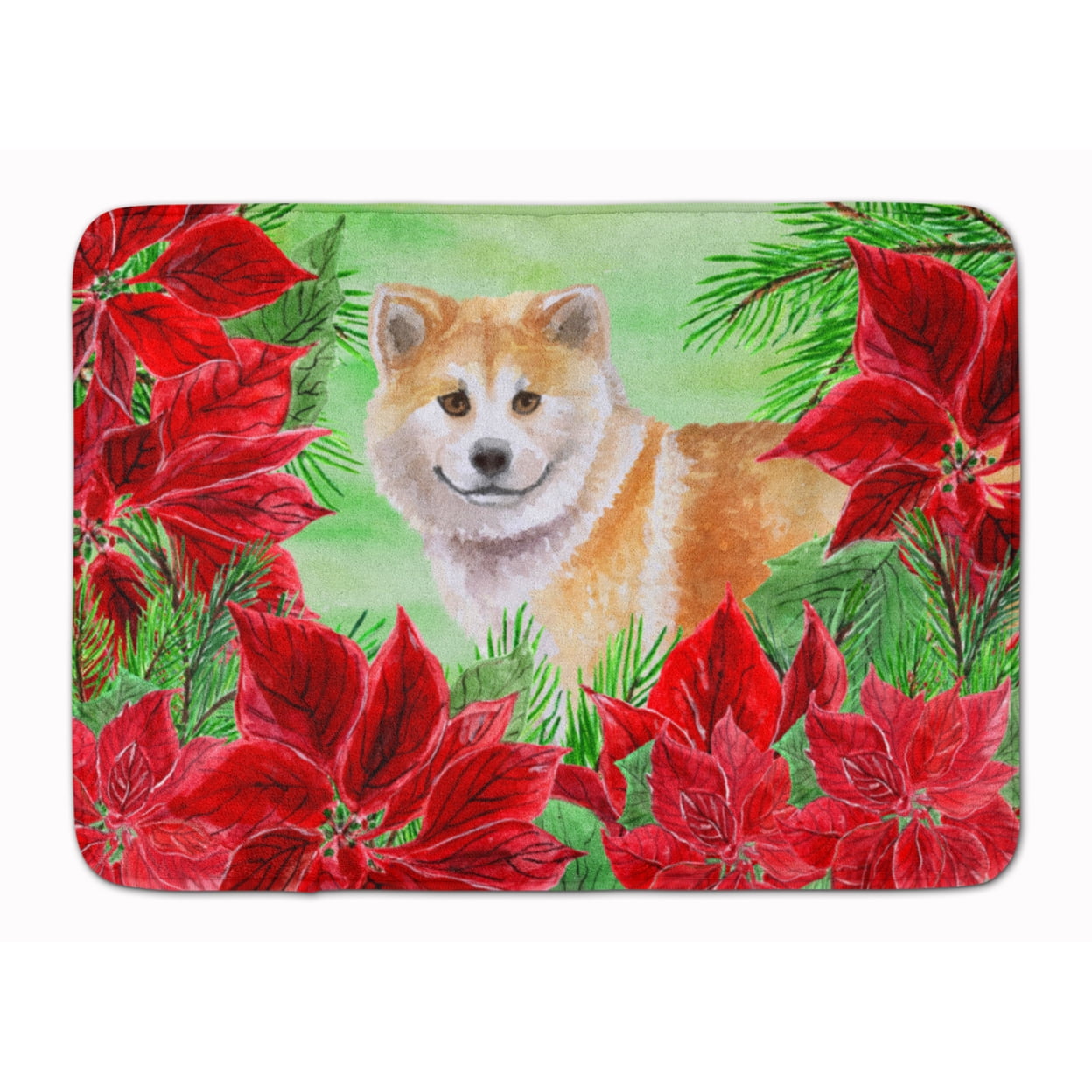 Shiba Inu Poinsettas Machine Washable Memory Foam Mat
