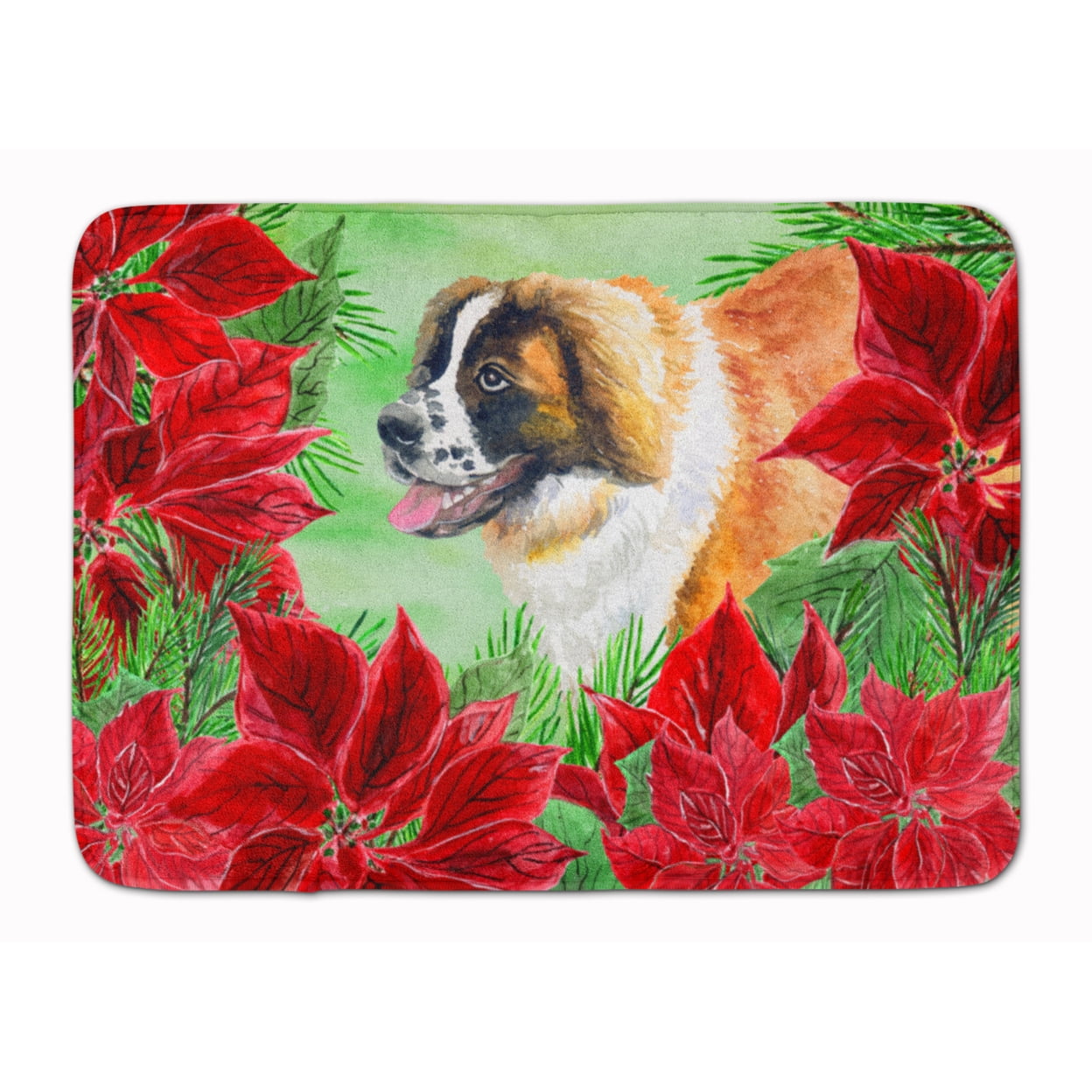 CK1327RUG Saint Bernard Poinsettas Machine Washable Memory Foam Mat