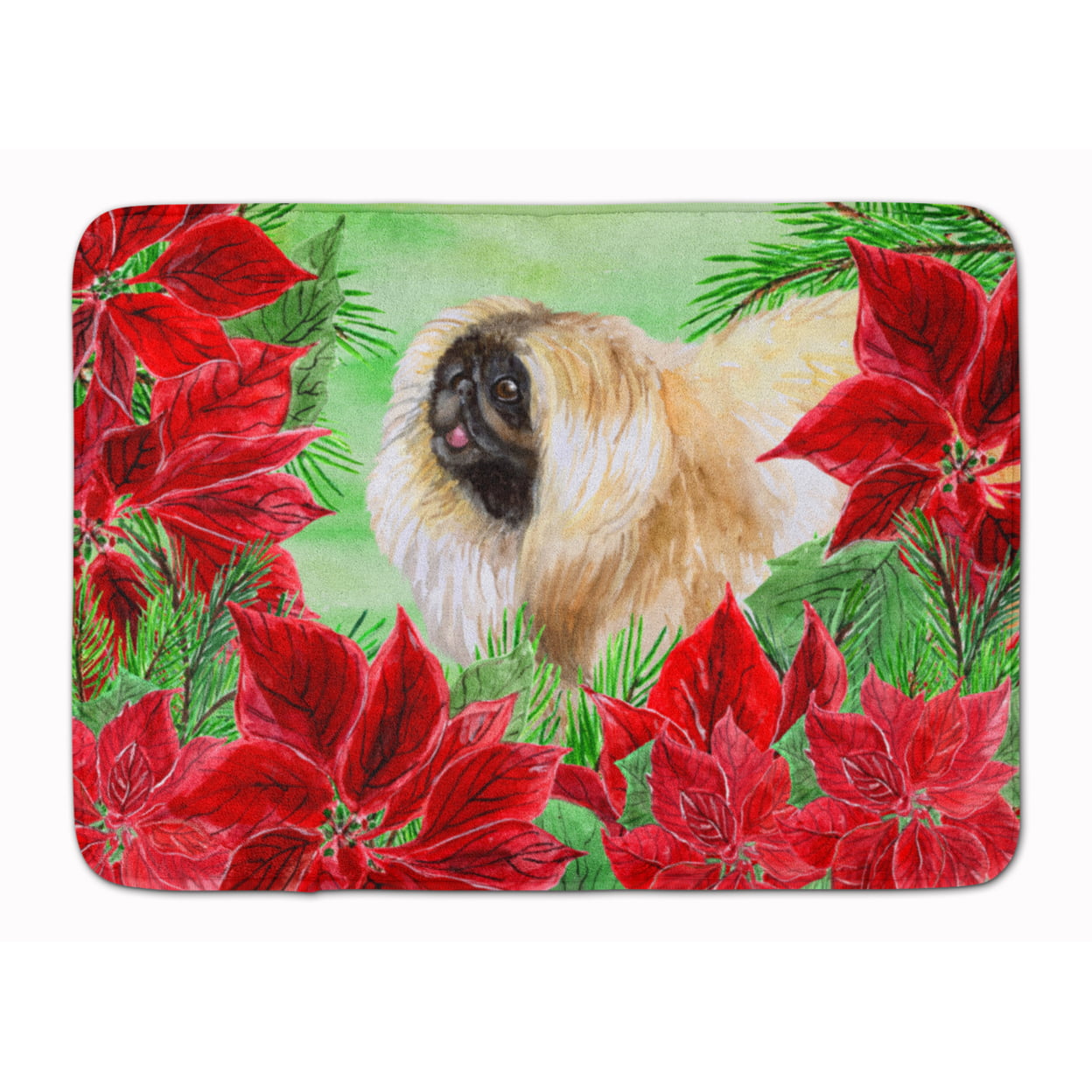 CK1329RUG Pekingese Poinsettas Machine Washable Memory Foam Mat