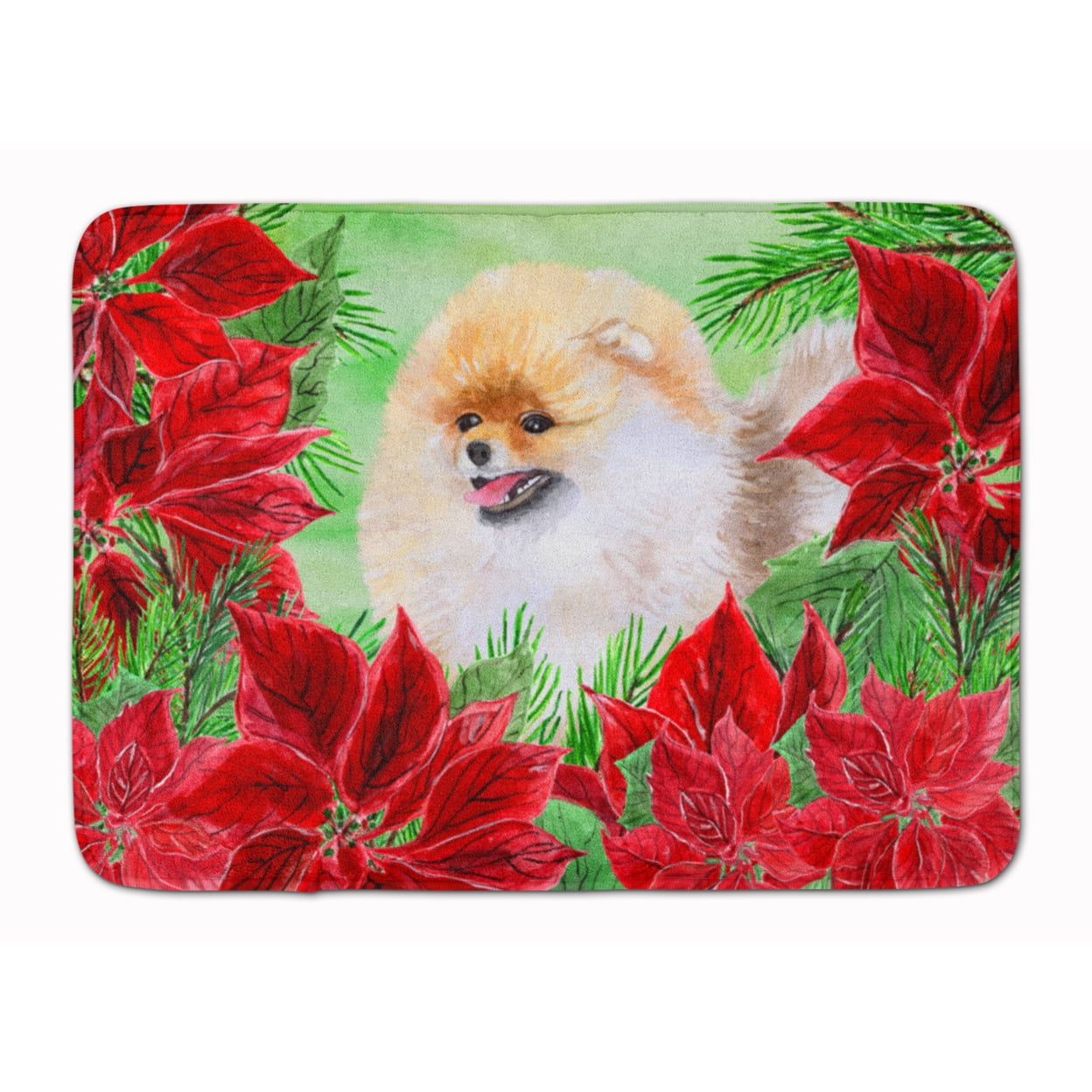 Pomeranian Poinsettas Machine Washable Memory Foam Mat