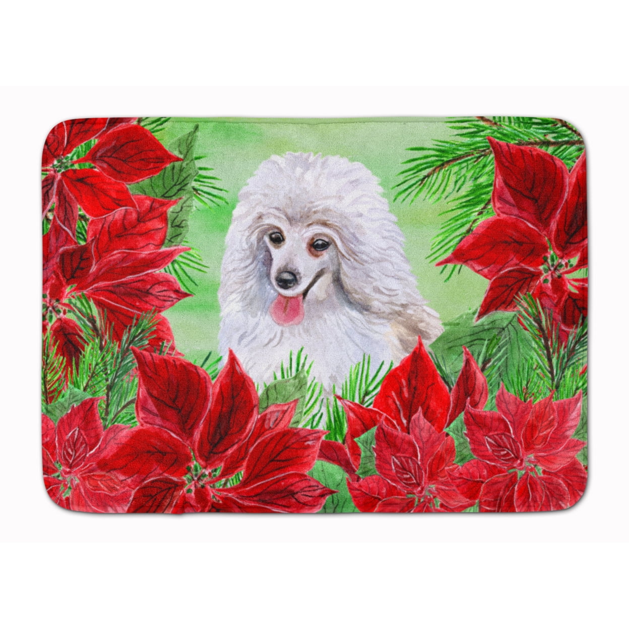 CK1331RUG Medium White Poodle Poinsettas Machine Washable Memory Foam Mat