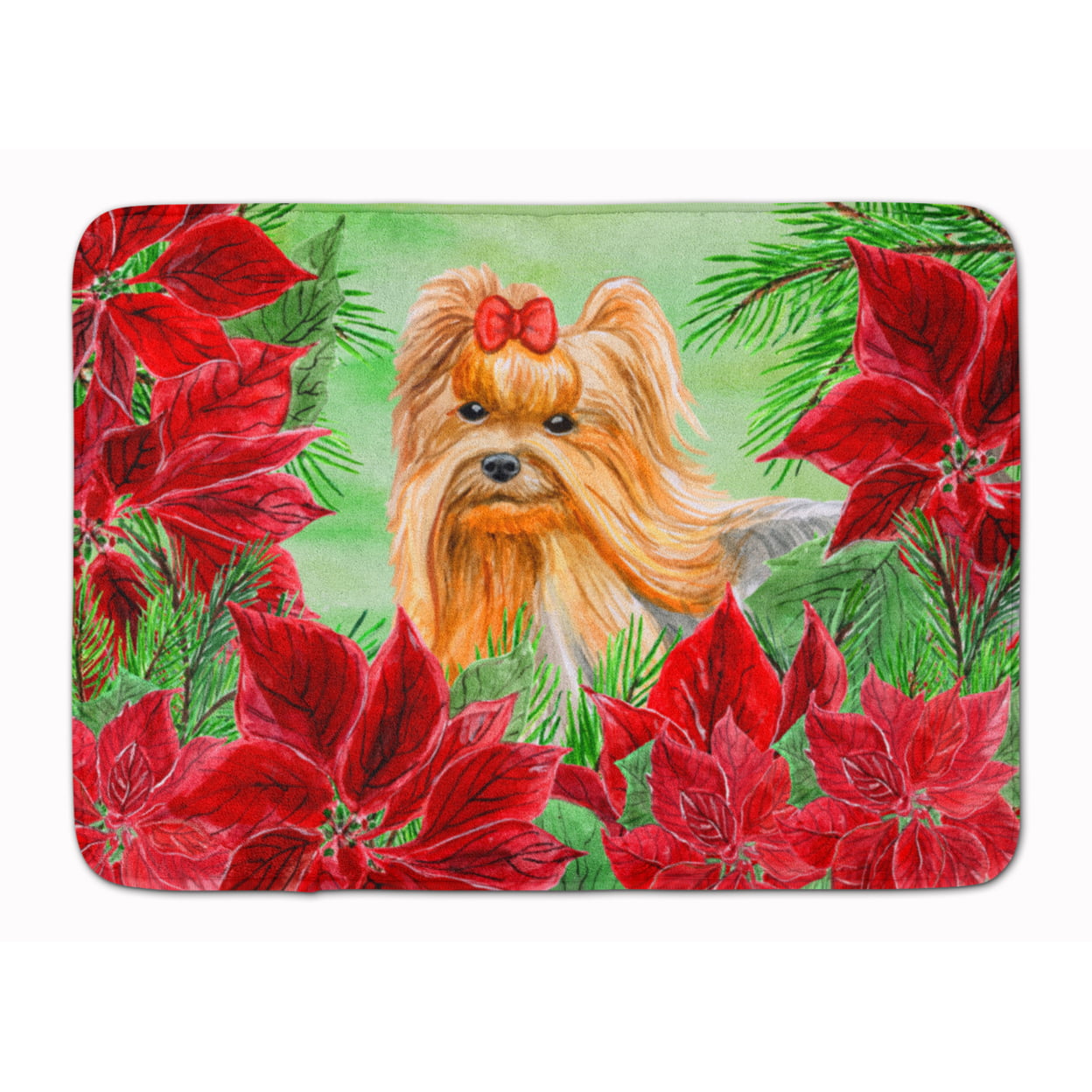 CK1333RUG Yorkshire Terrier Poinsettas Machine Washable Memory Foam Mat