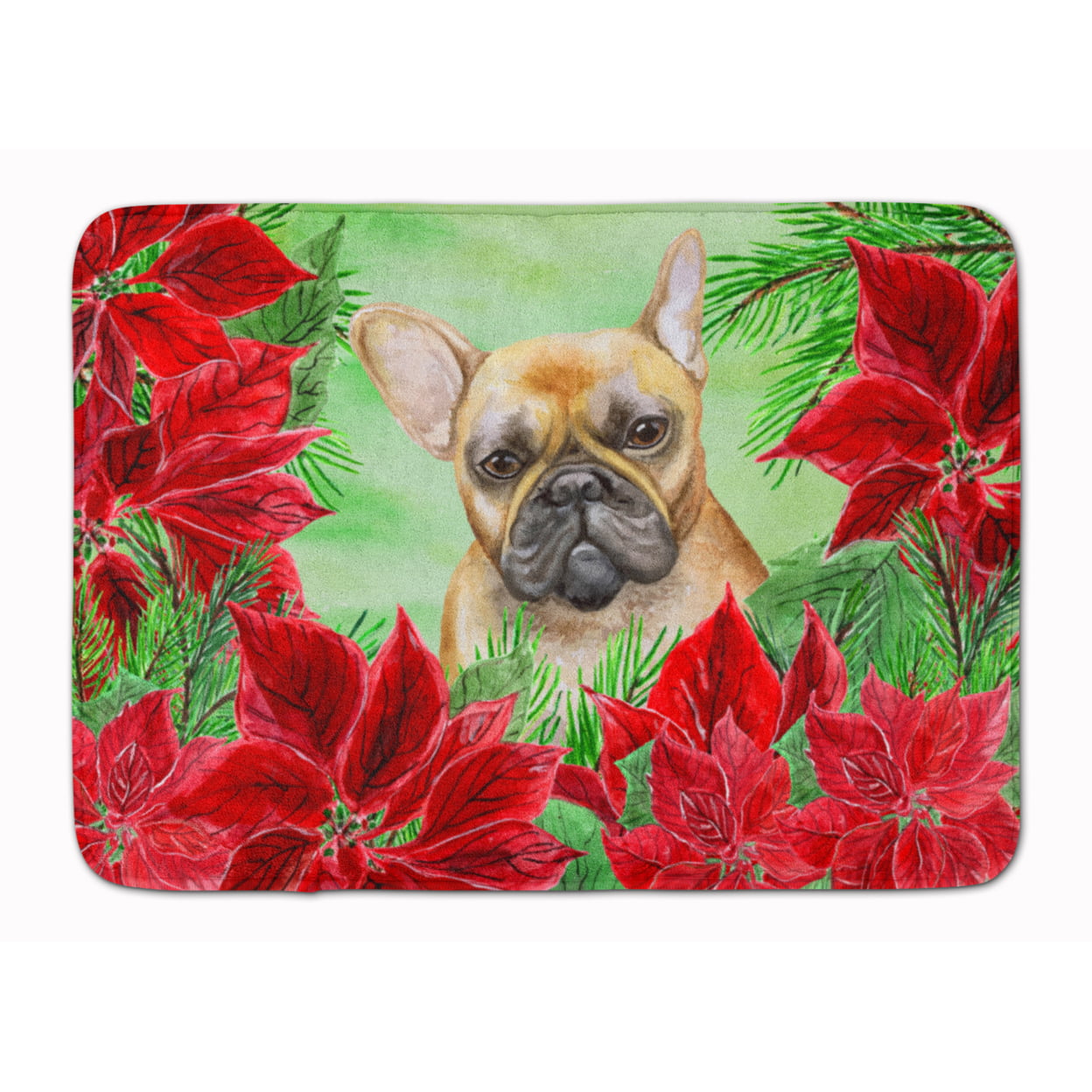 French Bulldog Poinsettas Machine Washable Memory Foam Mat