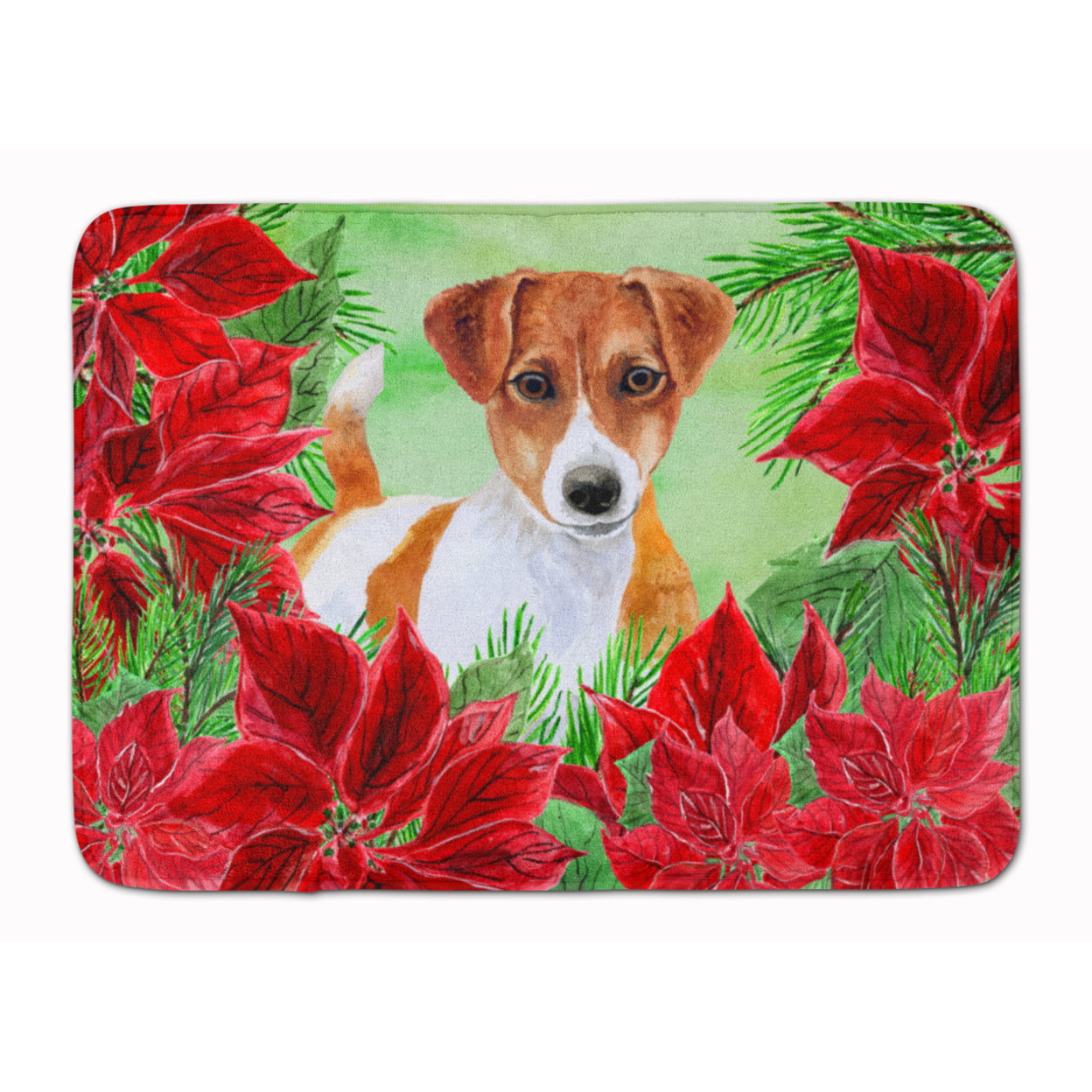 Jack Russell Terrier Poinsettas Machine Washable Memory Foam Mat