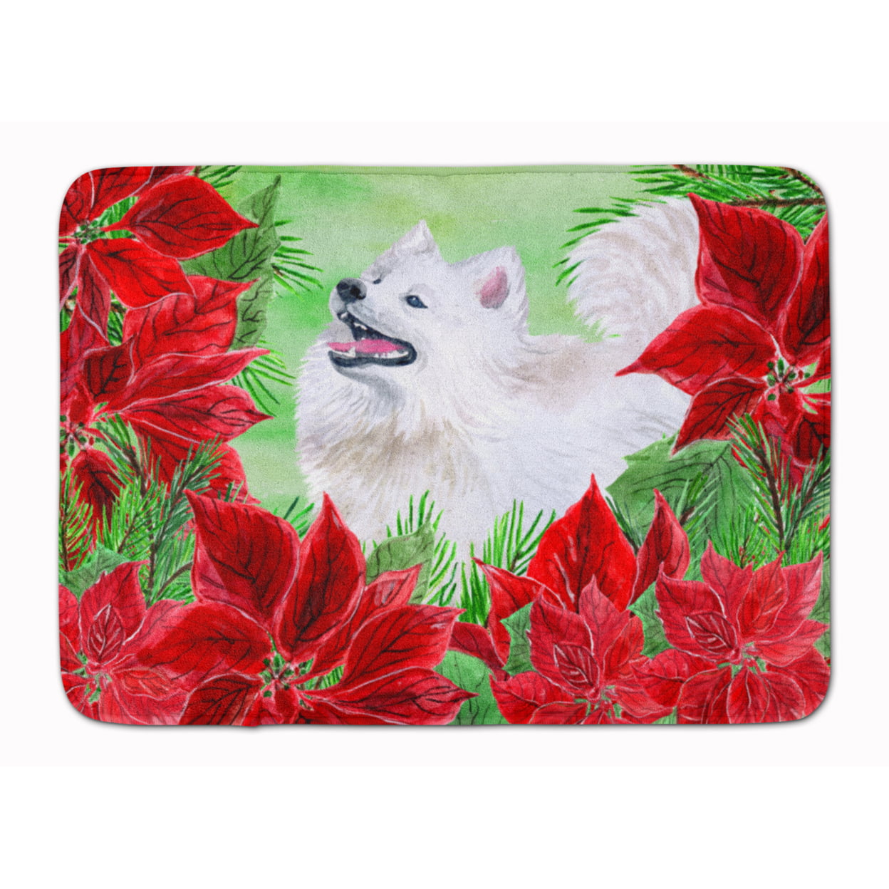 CK1339RUG Samoyed Poinsettas Machine Washable Memory Foam Mat