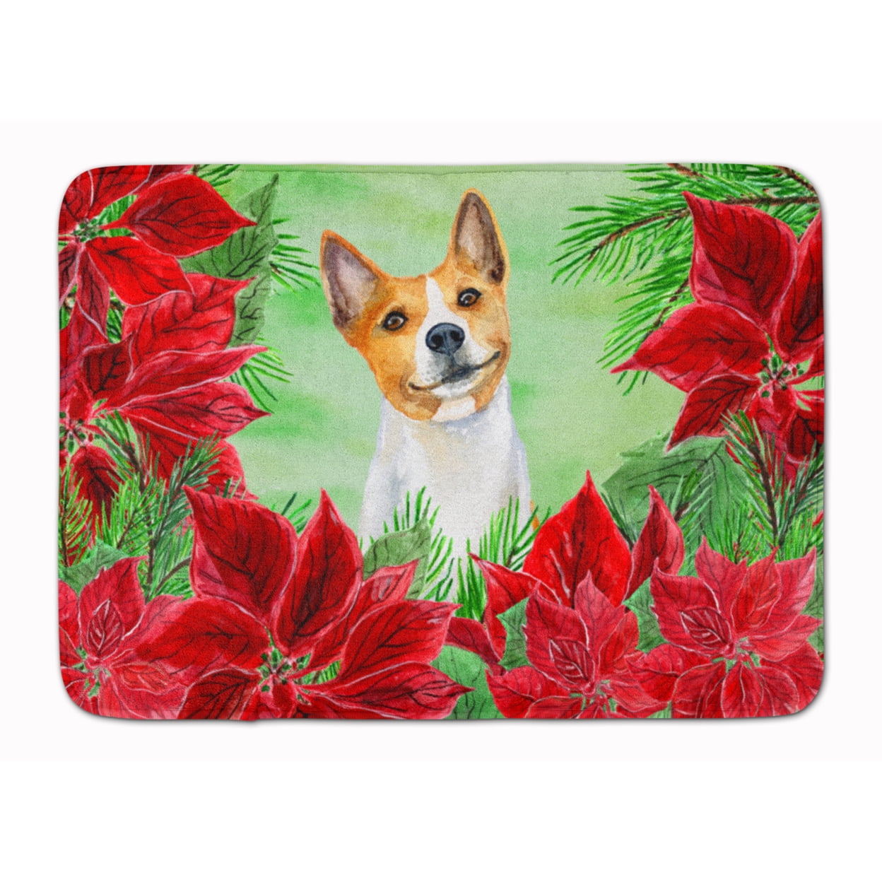 CK1340RUG Basenji Poinsettas Machine Washable Memory Foam Mat