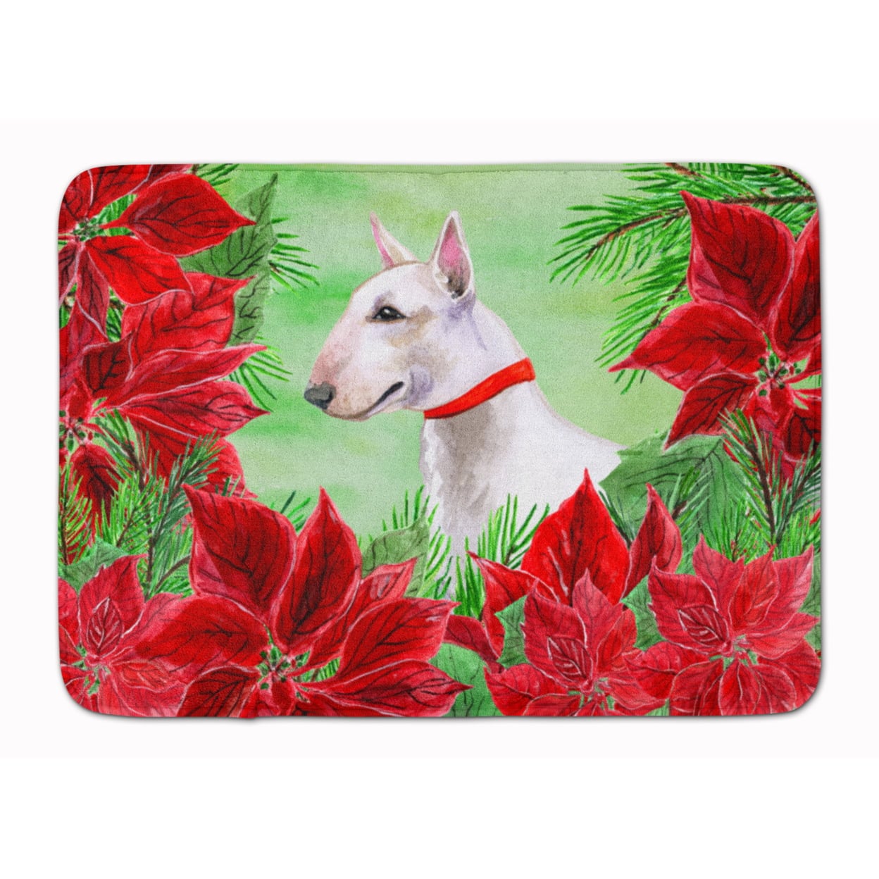 Bull Terrier Poinsettas Machine Washable Memory Foam Mat
