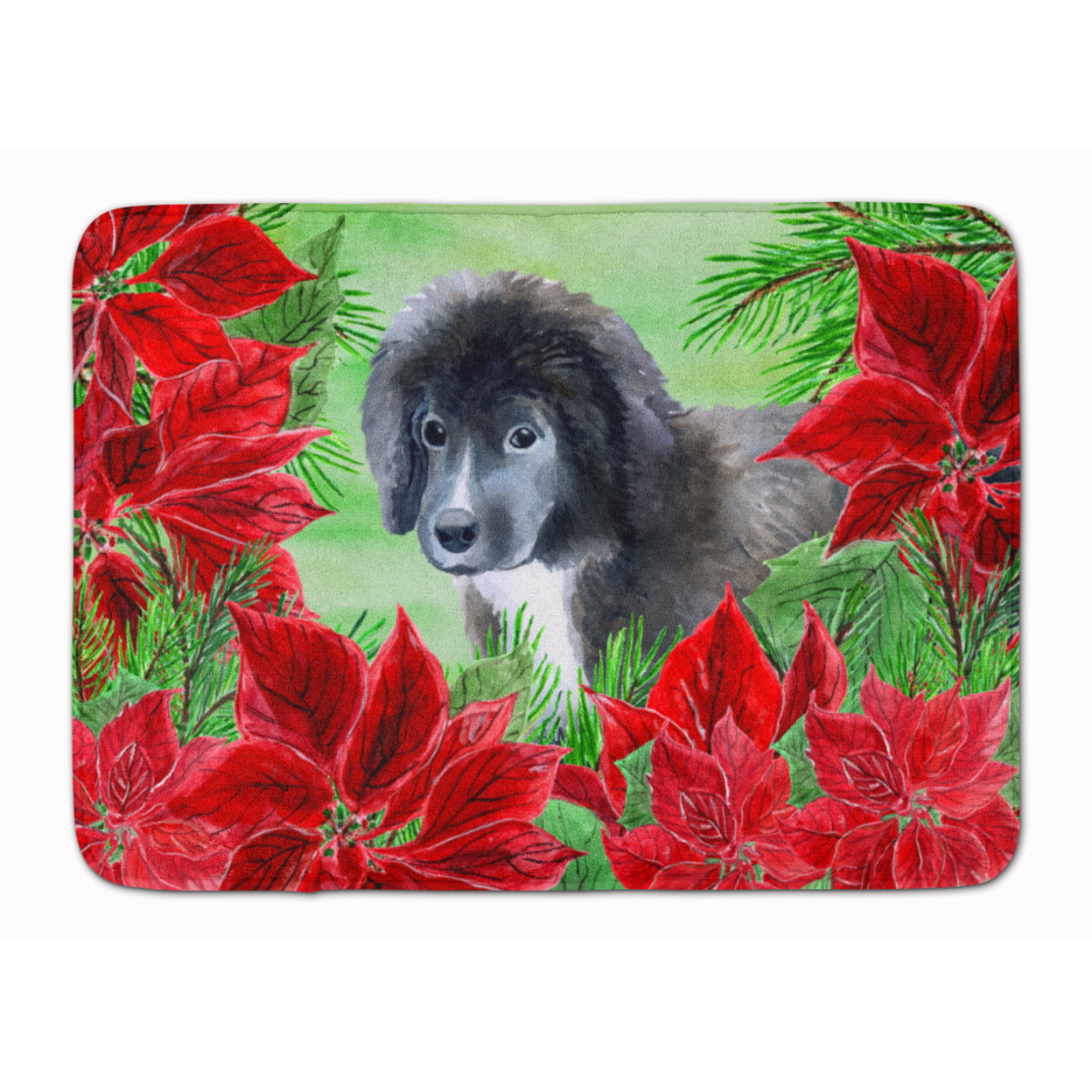 Newfoundland Puppy Poinsettas Machine Washable Memory Foam Mat