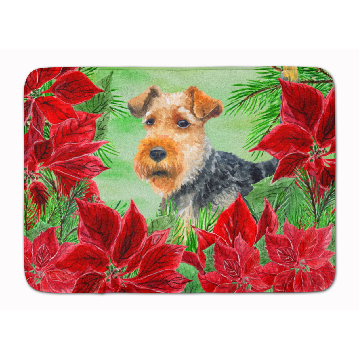 CK1348RUG Welsh Terrier Poinsettas Machine Washable Memory Foam Mat