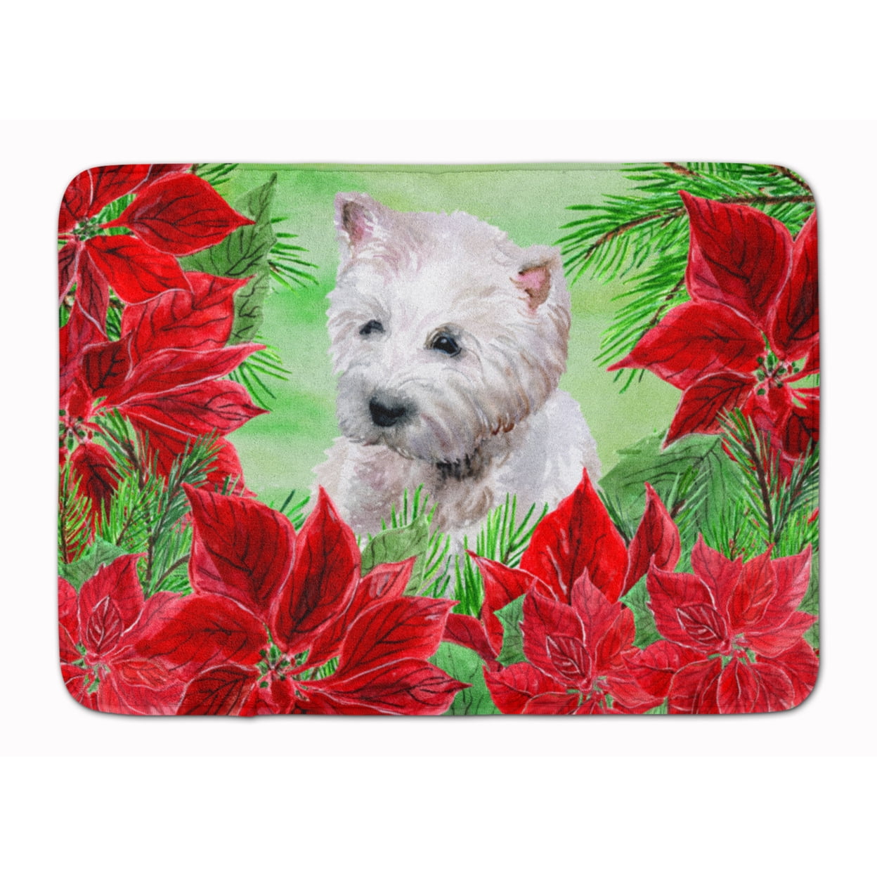 Westie Poinsettas Machine Washable Memory Foam Mat