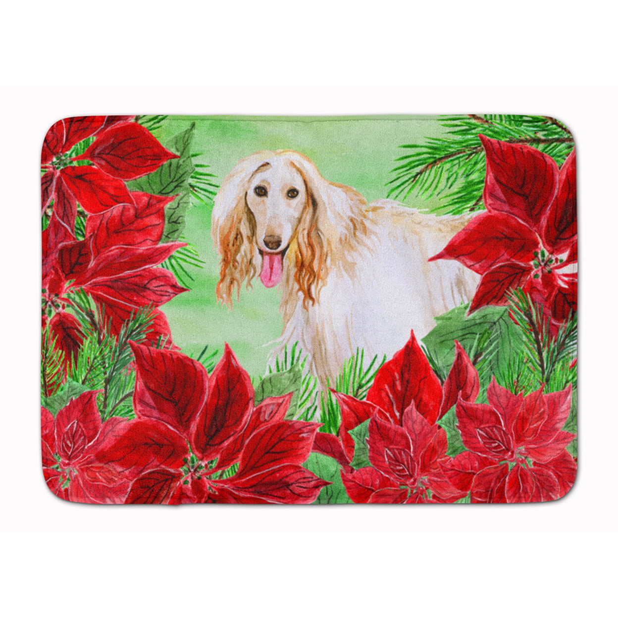 CK1350RUG Afghan Hound Poinsettas Machine Washable Memory Foam Mat