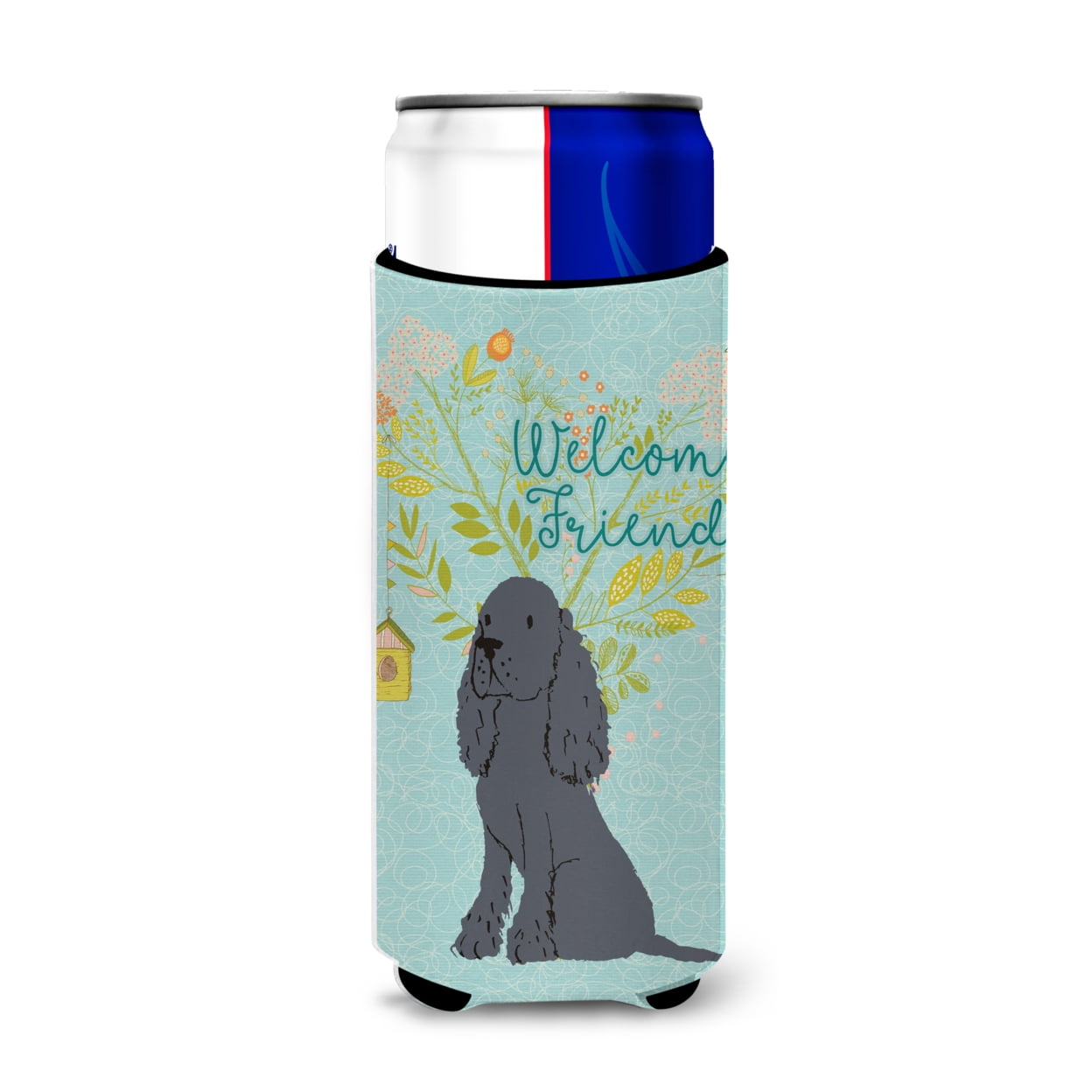 BB7618MUK Welcome Friends Black Cocker Spaniel Michelob Ultra Hugger for Slim Cans