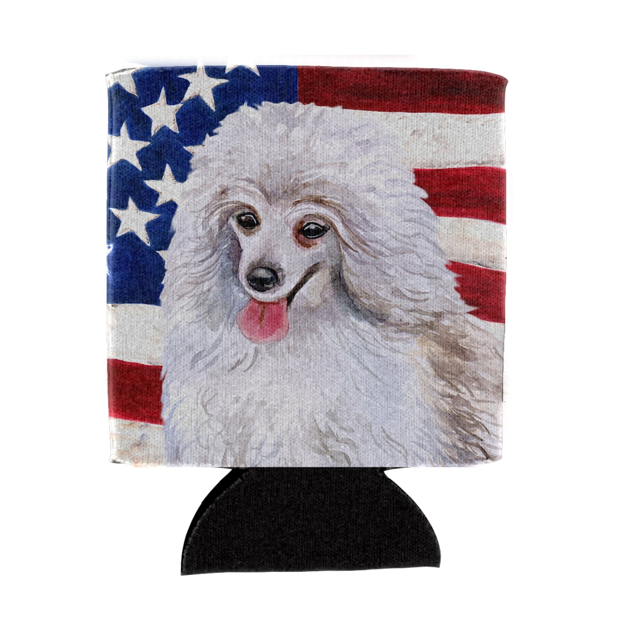 BB9683CC Medium White Poodle Patriotic Can or Bottle Hugger