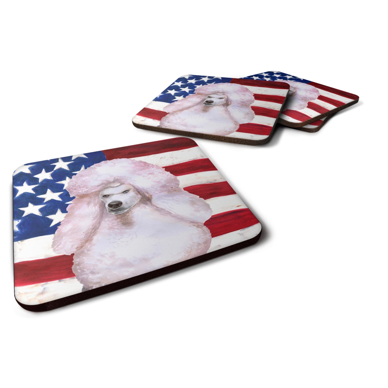 White Standard Poodle Patriotic Foam Coaster - Set of 4