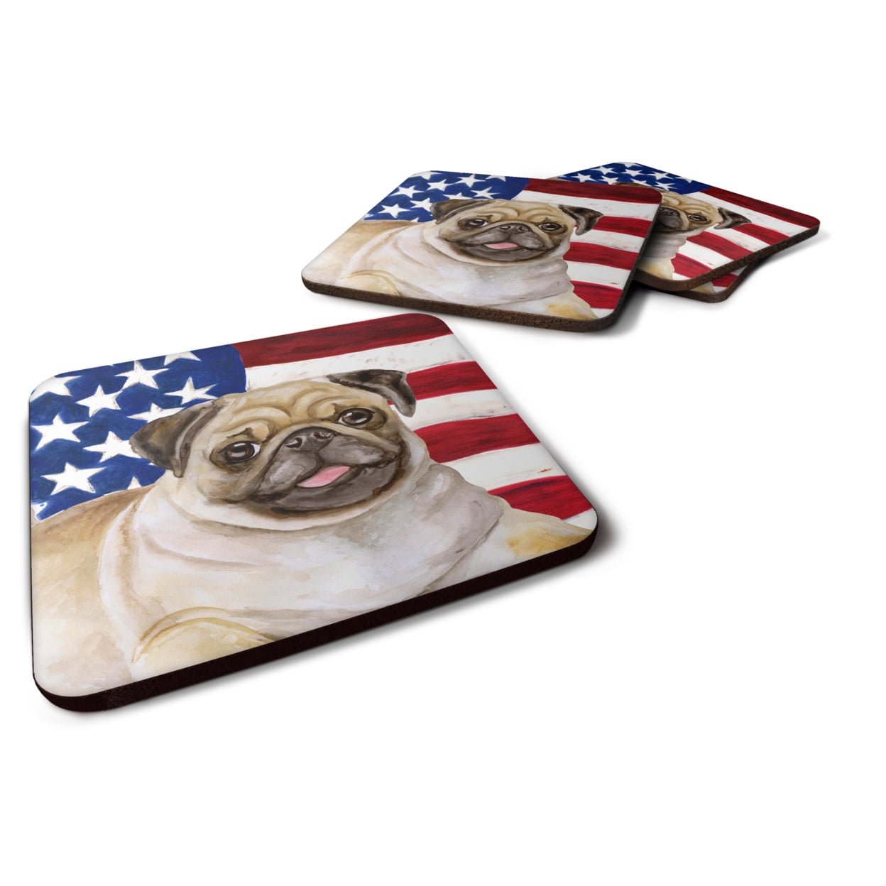 Fawn Pug Patriotic Foam Coaster - Set of 4