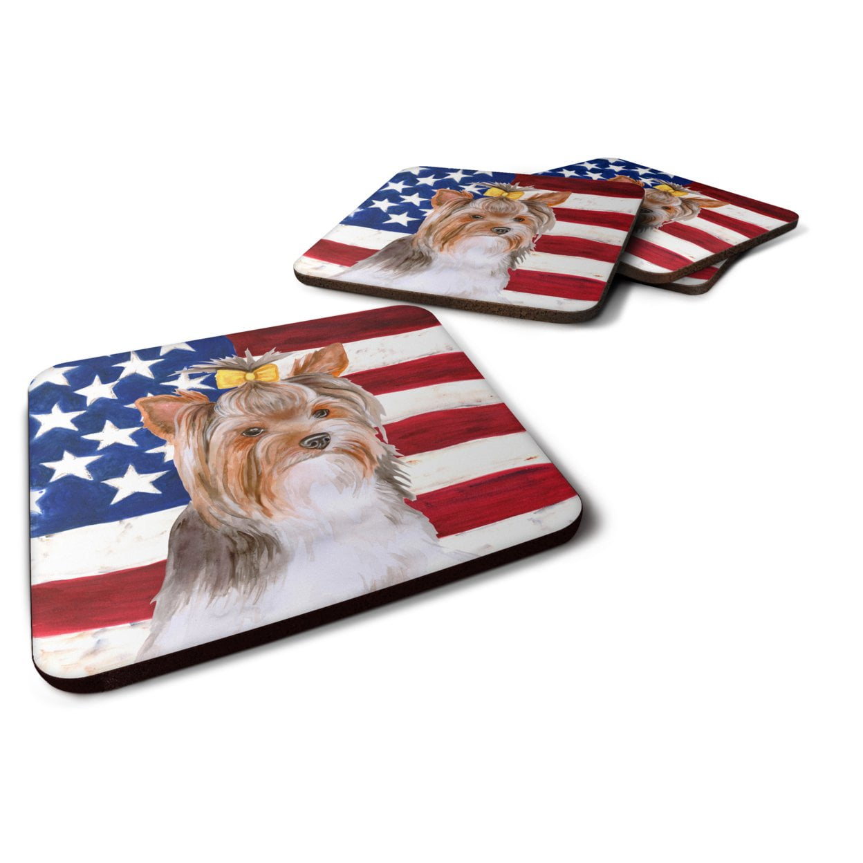 Yorkshire Terrier No.2 Patriotic Foam Coaster - Set of 4