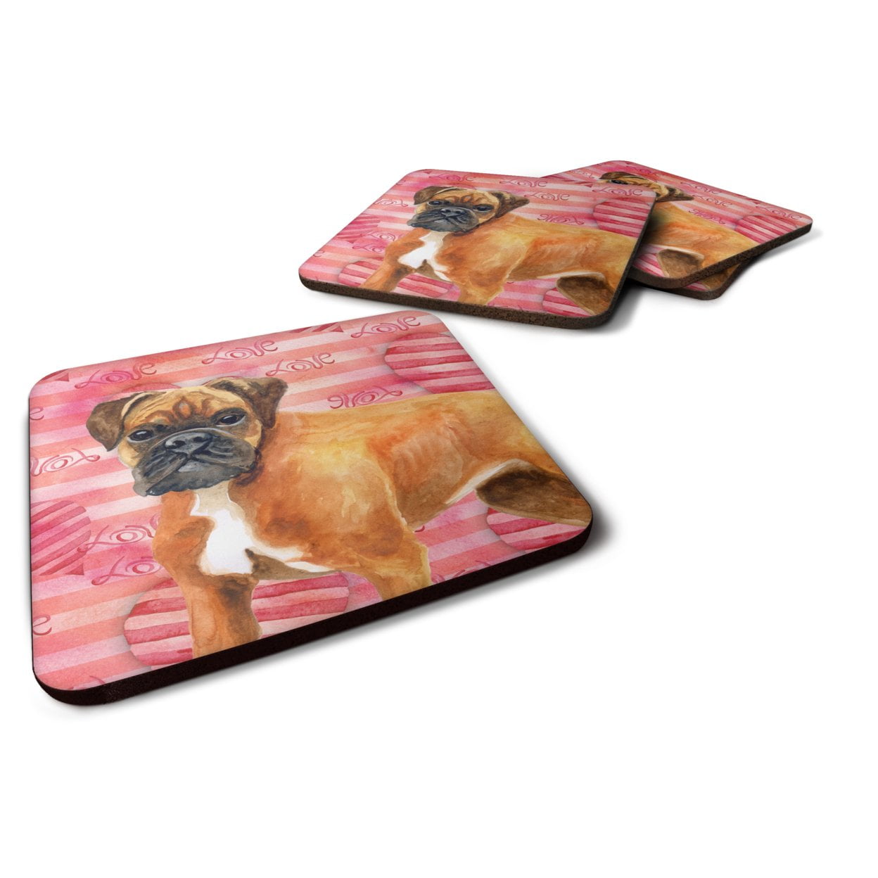 BB9727FC German Boxer Love Foam Coaster - Set of 4