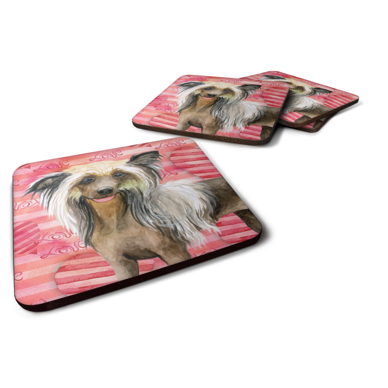 BB9746FC Chinese Crested Love Foam Coaster - Set of 4