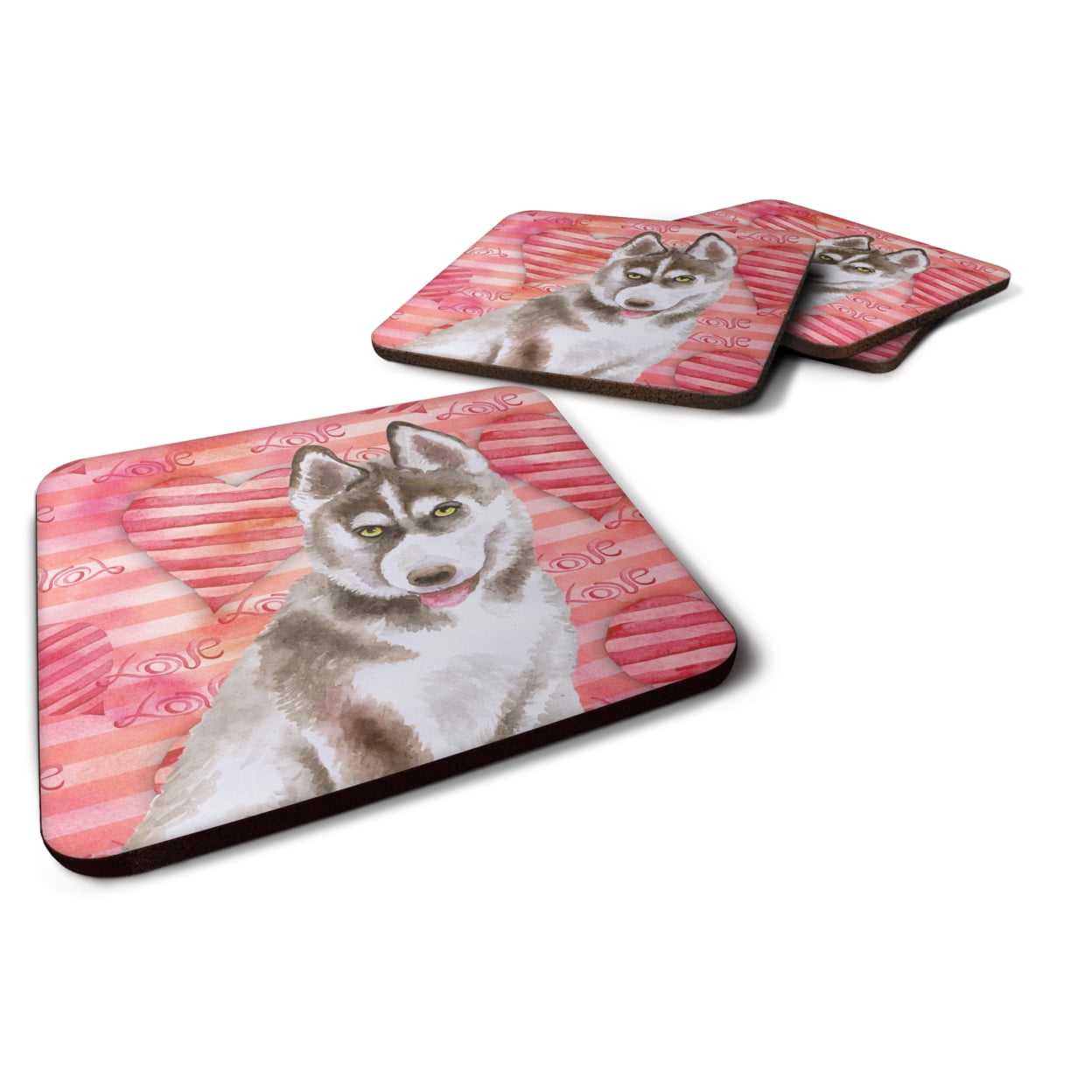 BB9783FC Siberian Husky Grey Love Foam Coaster - Set of 4
