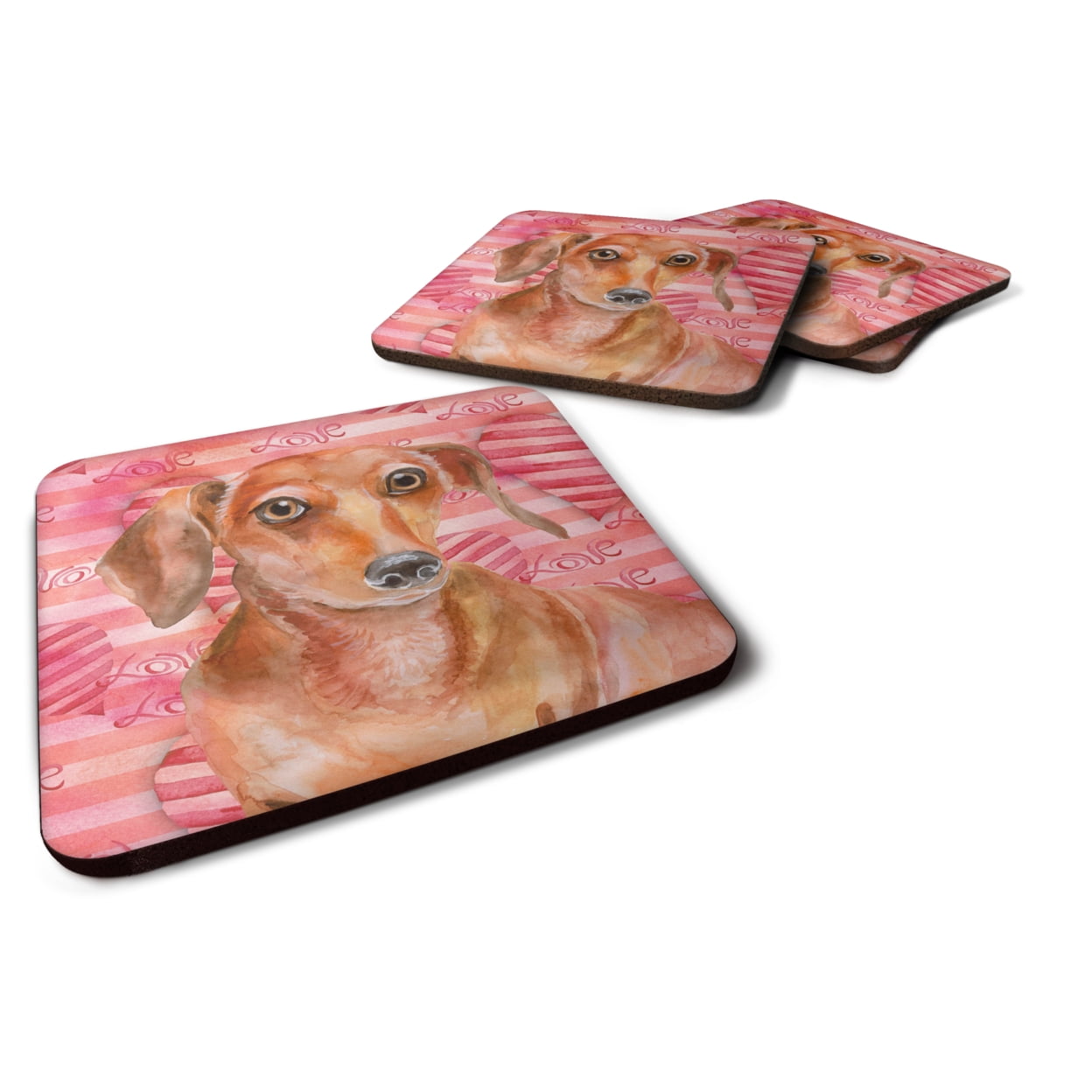 BB9794FC Red Dachshund Love Foam Coaster - Set of 4