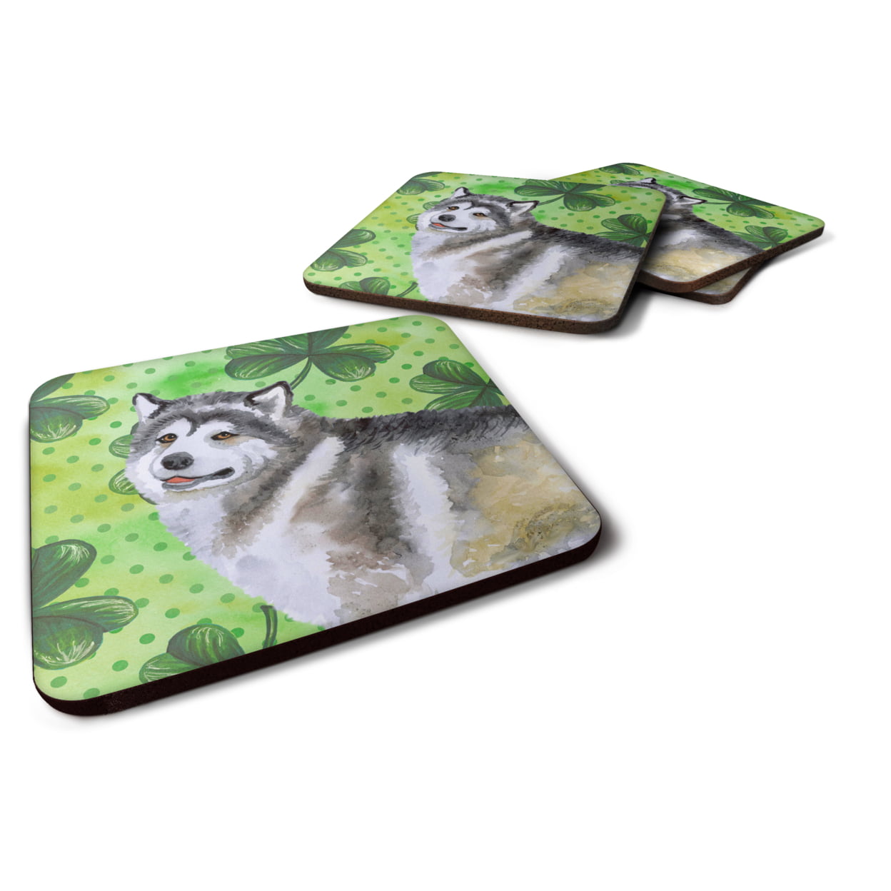 BB9812FC Alaskan Malamute St Patricks Foam Coaster - Set of 4