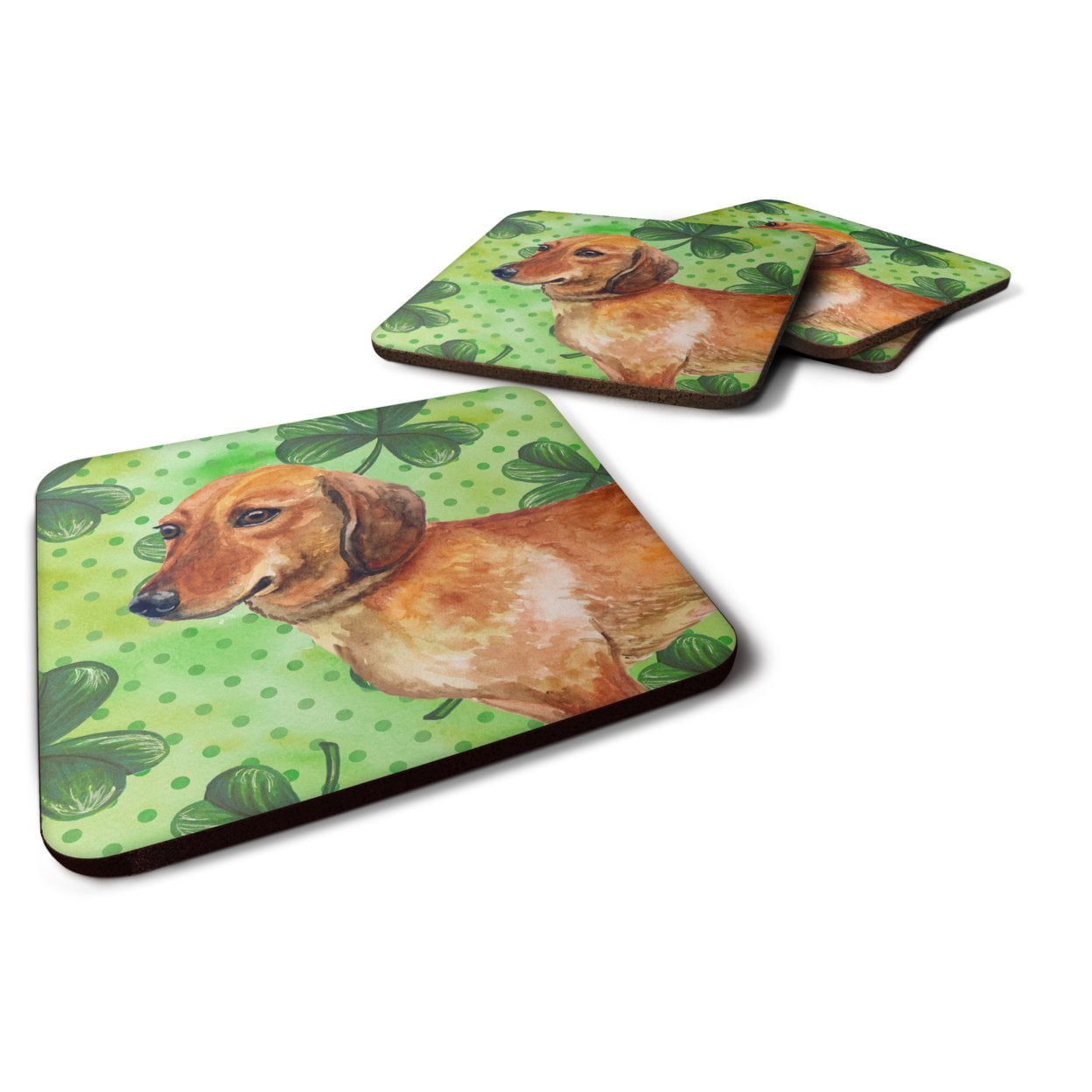 BB9826FC Dachshund St Patricks Foam Coaster - Set of 4