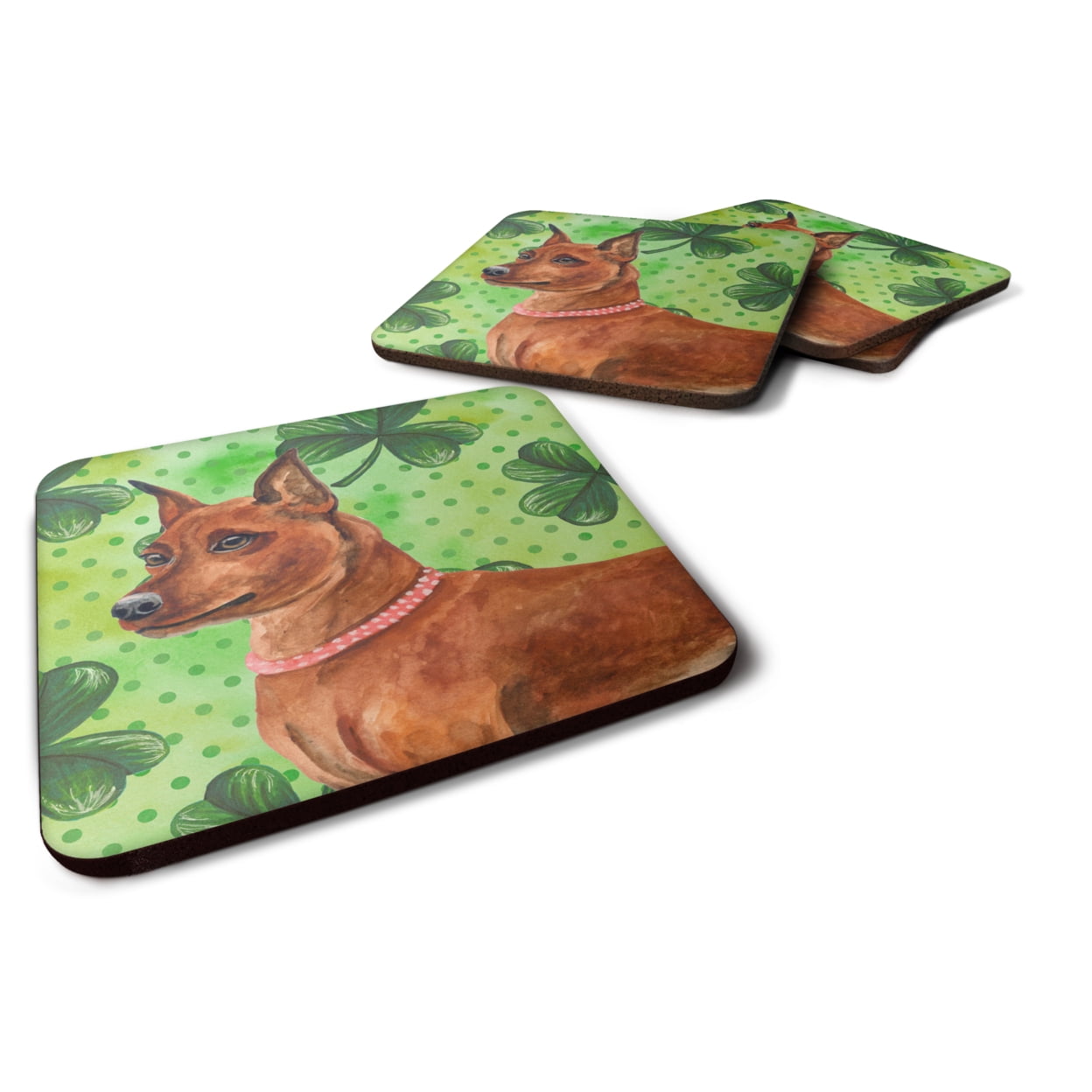 Miniature Pinscher St Patricks Foam Coaster - Set of 4