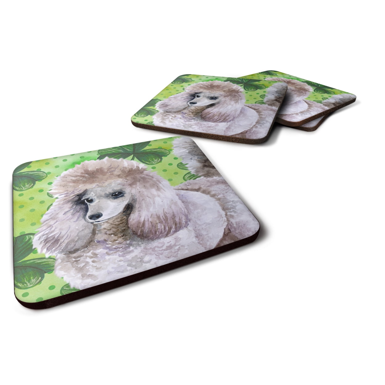 BB9839FC Poodle St Patricks Foam Coaster - Set of 4