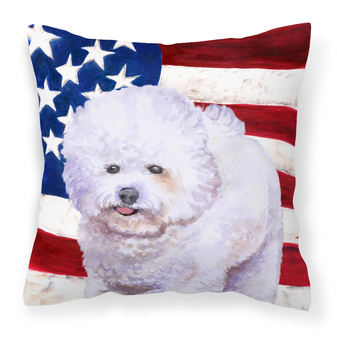 Bichon Frise Patriotic Fabric Decorative Pillow