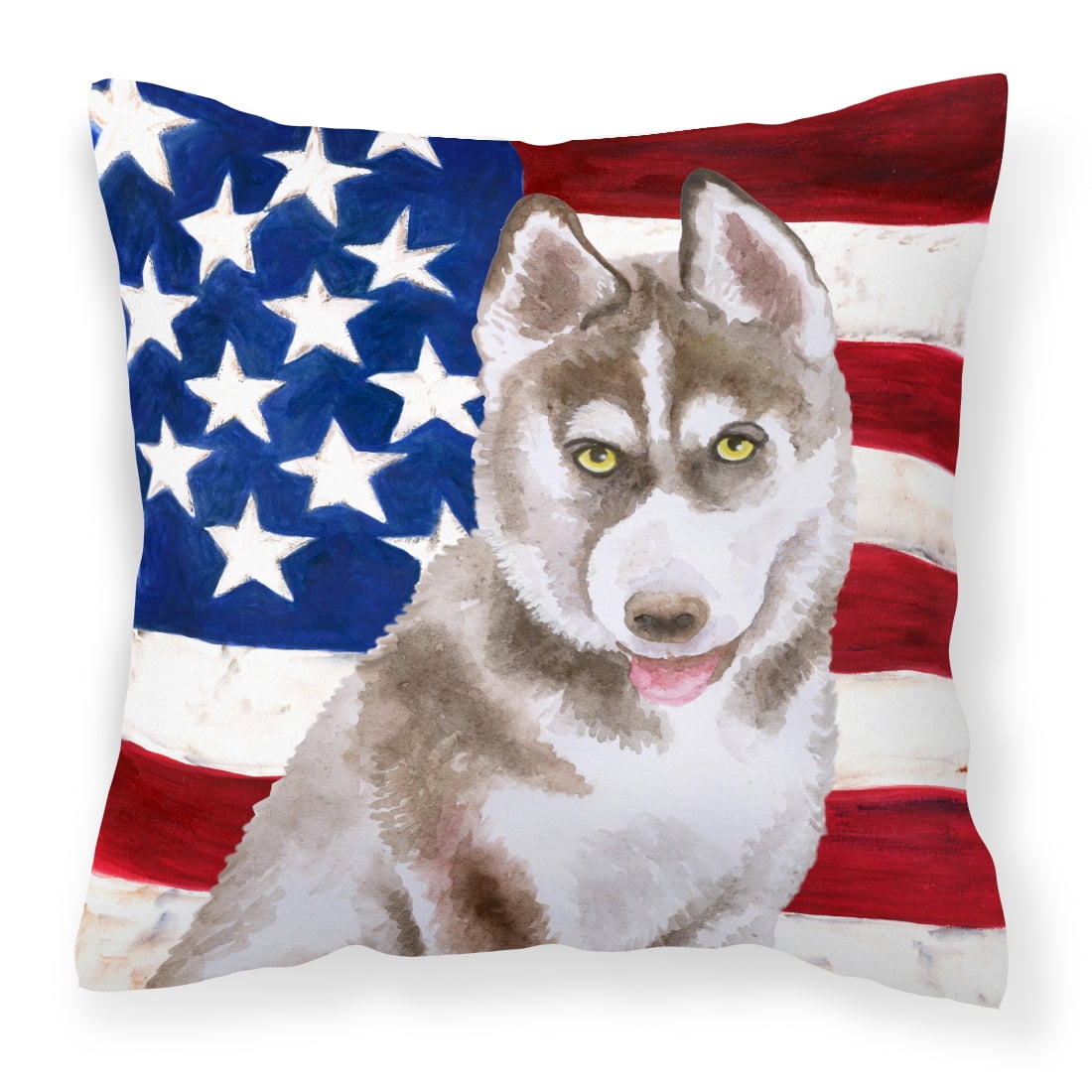 Siberian Husky Grey Patriotic Fabric Decorative Pillow