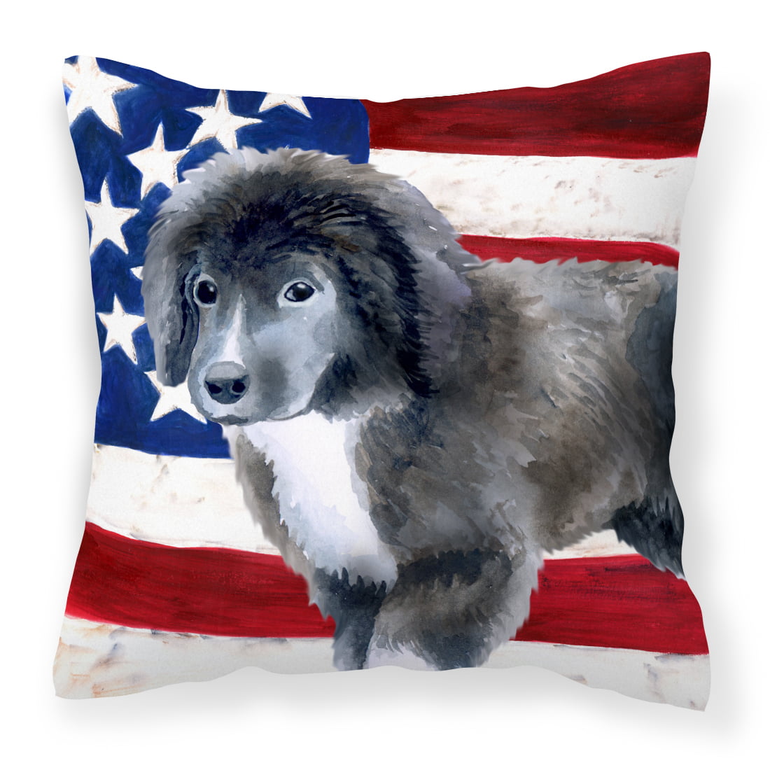 Newfoundland Puppy Patriotic Fabric Decorative Pillow