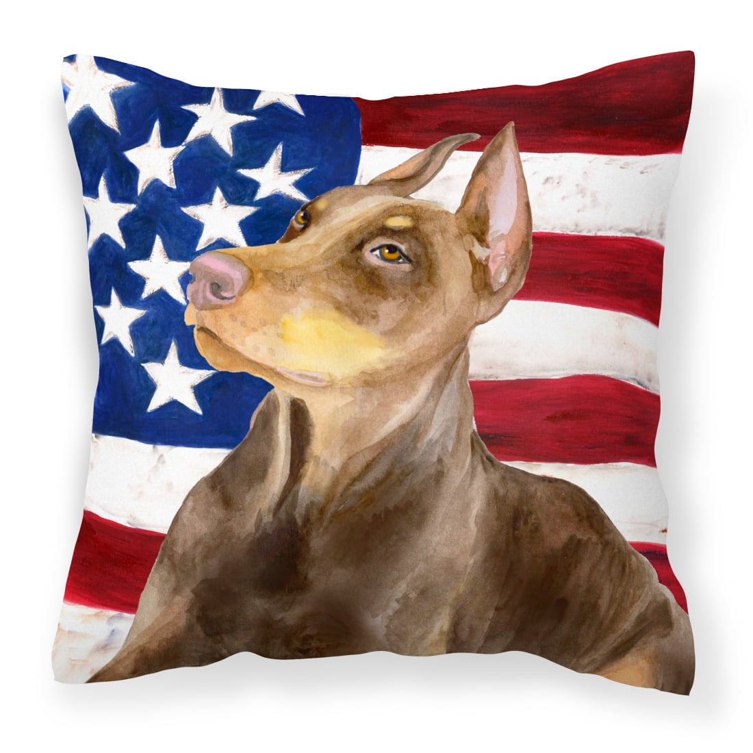 Doberman Pinscher Patriotic Fabric Decorative Pillow