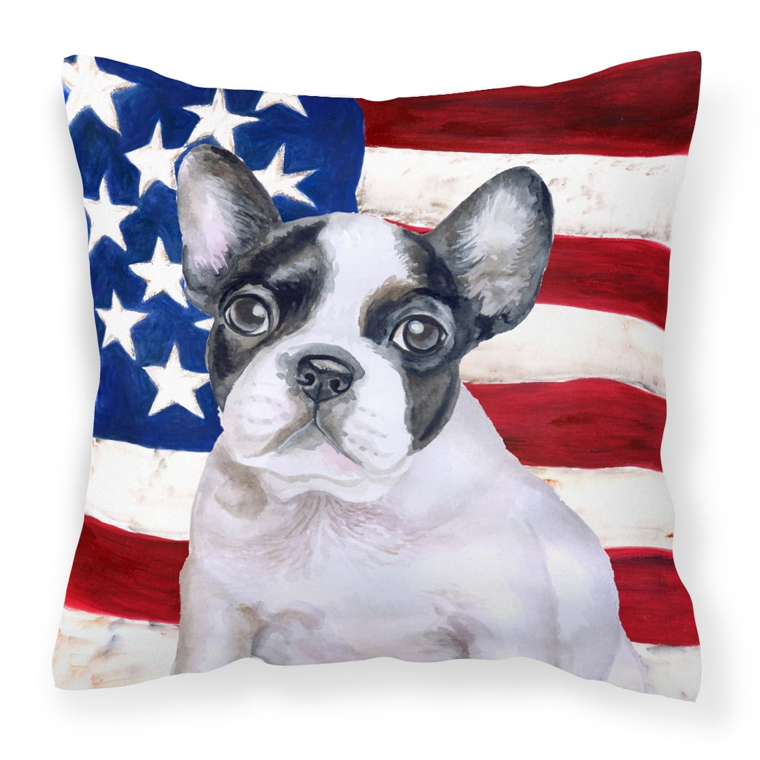 French Bulldog Black White Patriotic Fabric Decorative Pillow
