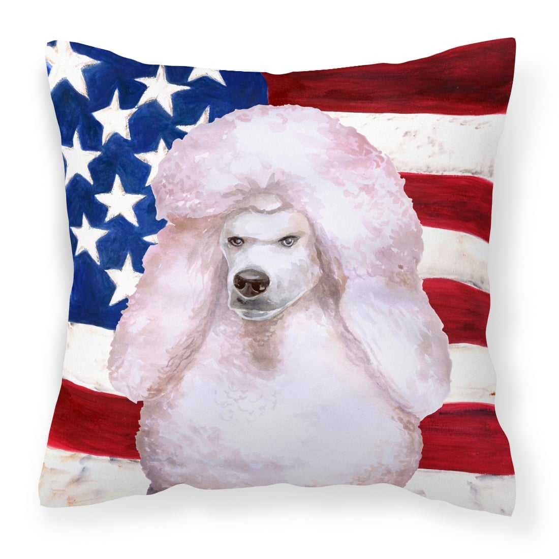 White Standard Poodle Patriotic Fabric Decorative Pillow