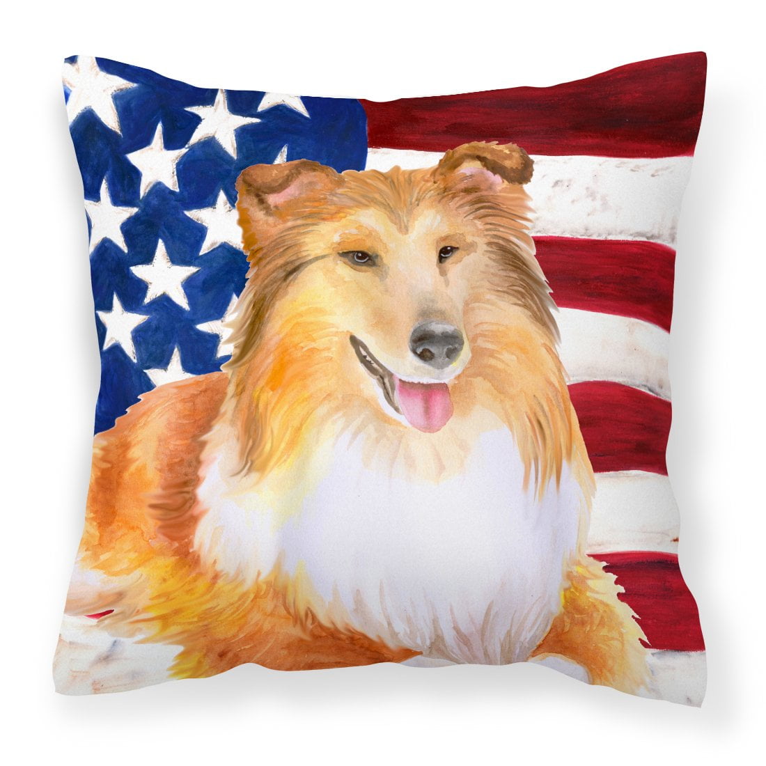 Sheltie Patriotic Fabric Decorative Pillow