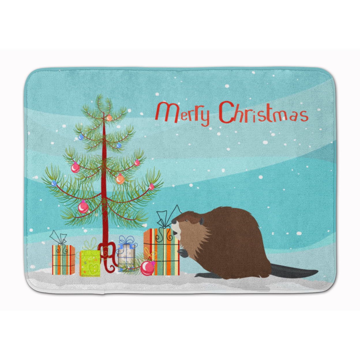 Eurasian Beaver Christmas Machine Washable Memory Foam Mat