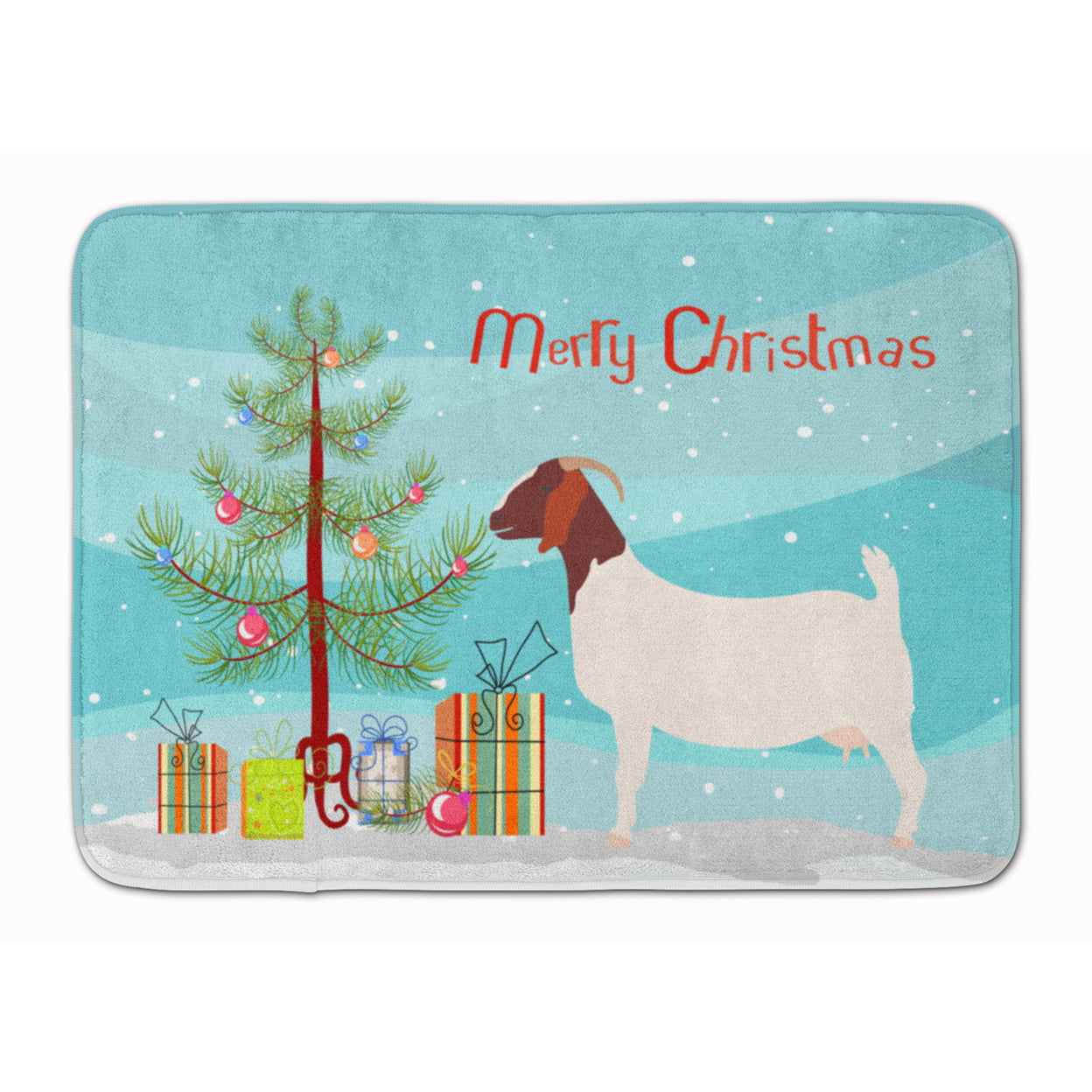 BB9253RUG Boer Goat Christmas Machine Washable Memory Foam Mat