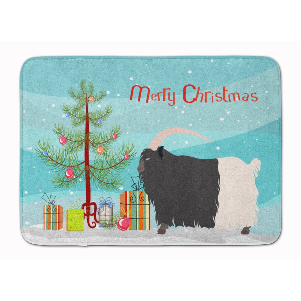BB9254RUG Welsh Black-Necked Goat Christmas Machine Washable Memory Foam Mat