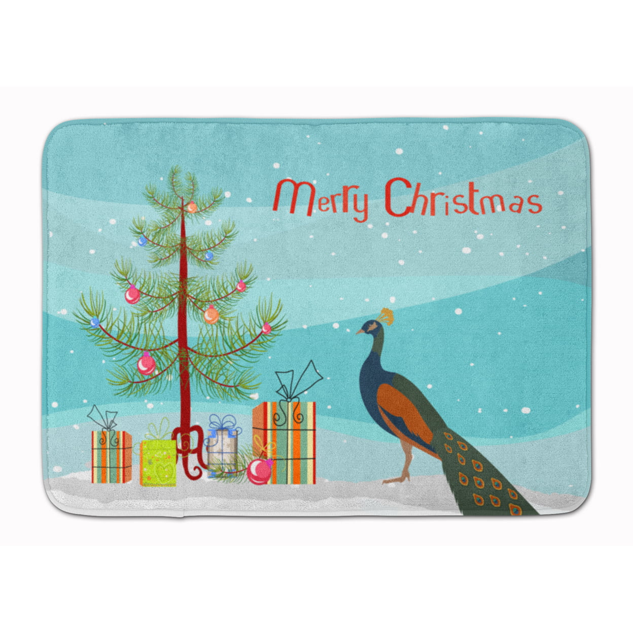 Indian Peacock Peafowl Christmas Machine Washable Memory Foam Mat
