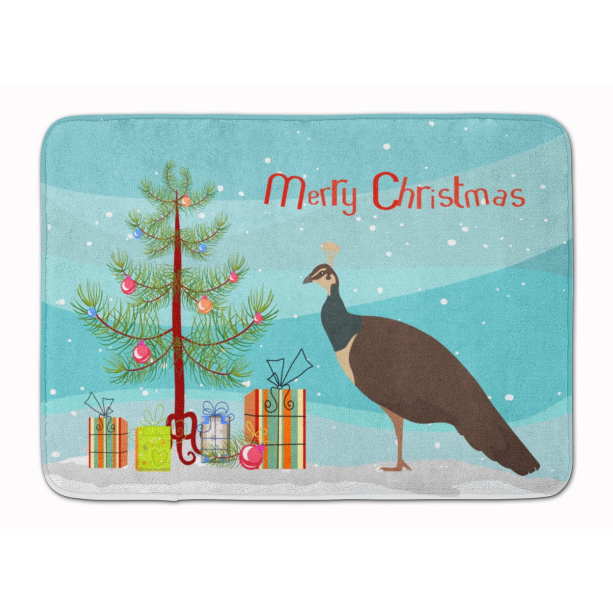 BB9294RUG Indian Peahen Peafowl Christmas Machine Washable Memory Foam Mat
