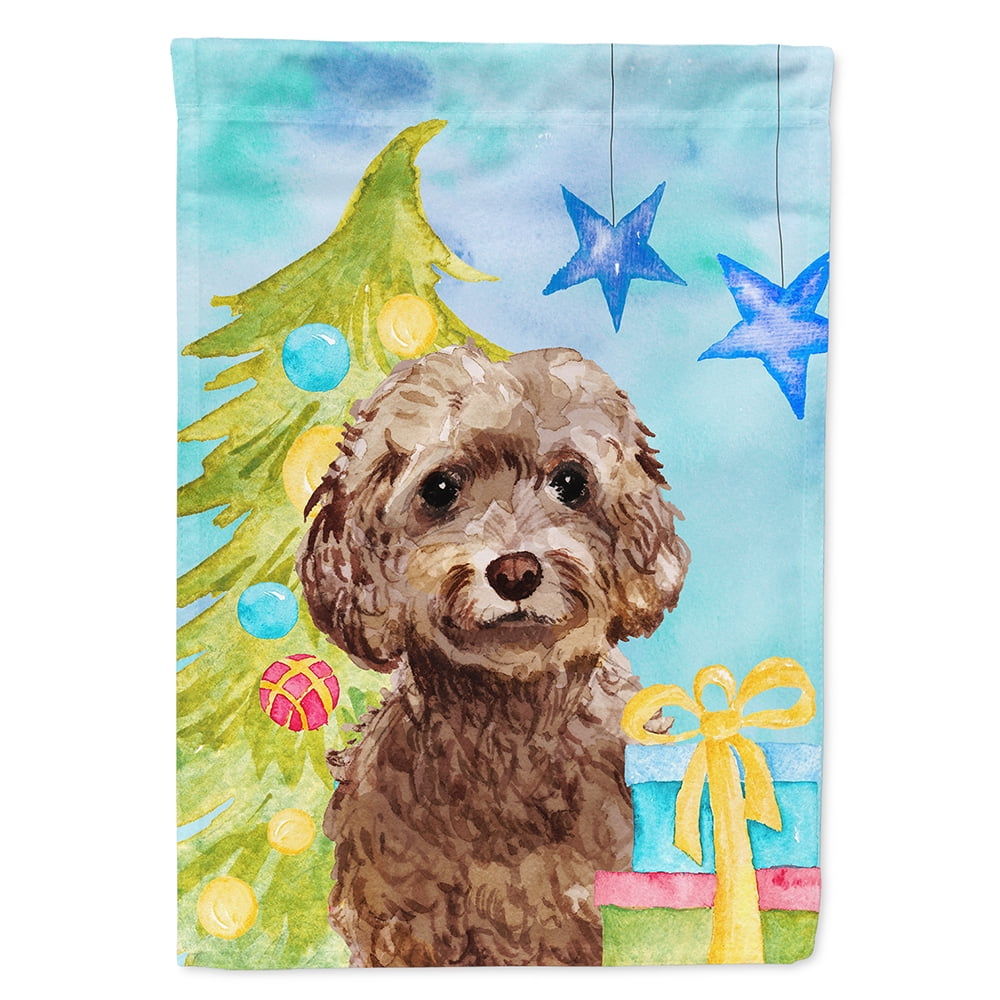 BB9409CHF Brown Cockapoo Christmas Flag Canvas House
