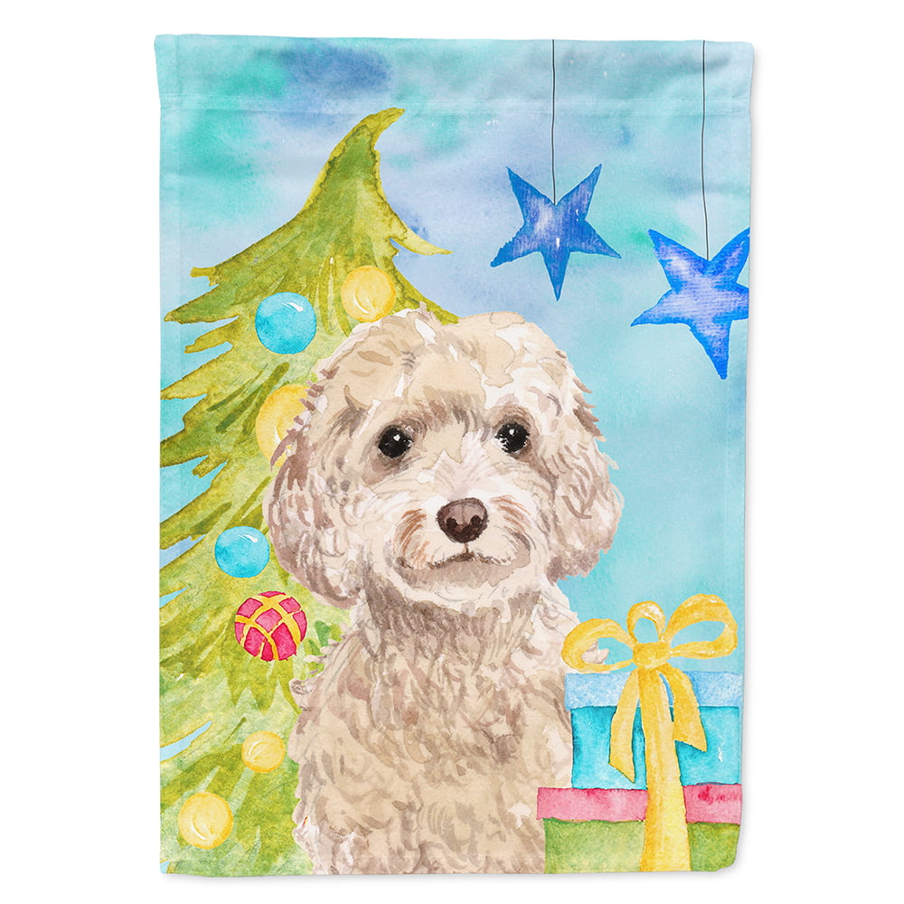 BB9410CHF Champagne Cockapoo Christmas Flag Canvas House
