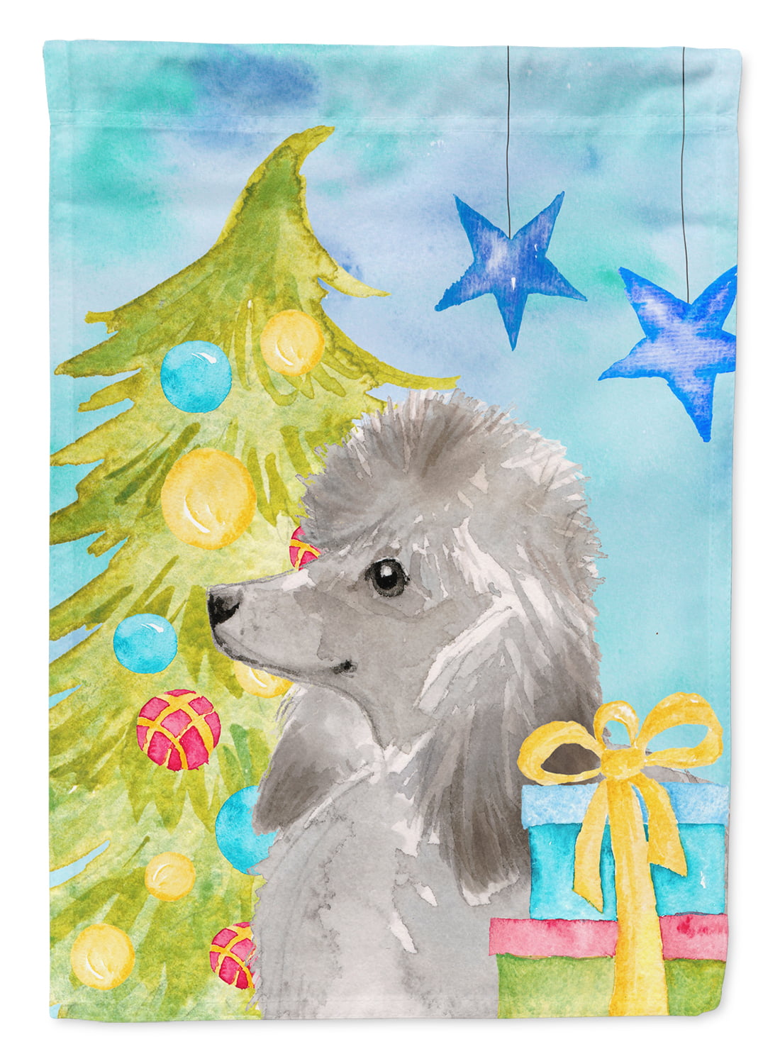 Grey Standard Poodle Christmas Flag Canvas House
