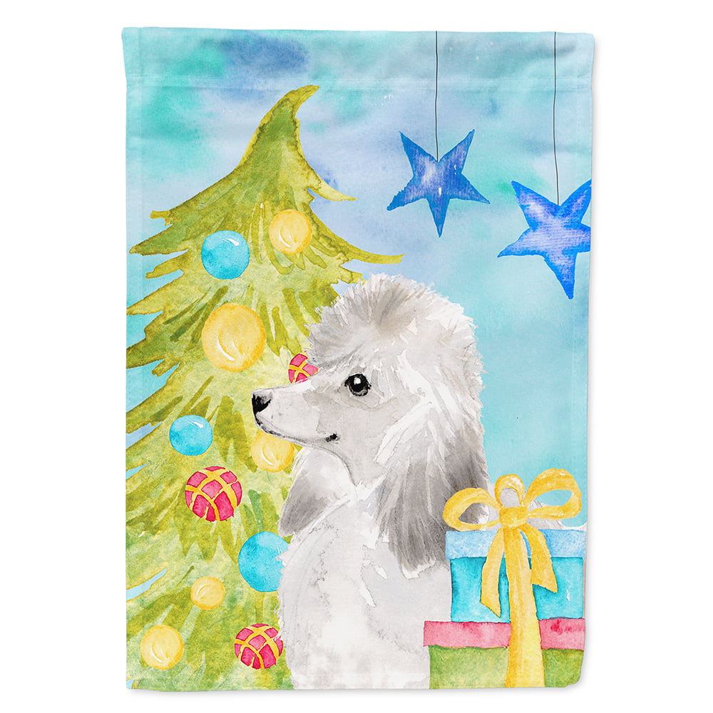 BB9421CHF White Standard Poodle Christmas Flag Canvas House
