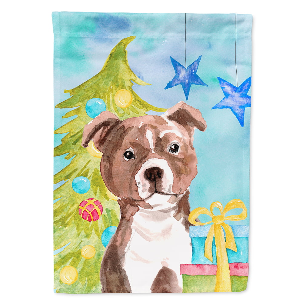 Red Staffie Bull Terrier Christmas Flag Canvas House