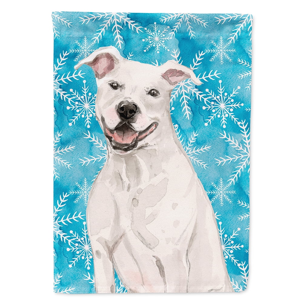 White Staffie Bull Terrier Winter Flag Canvas House